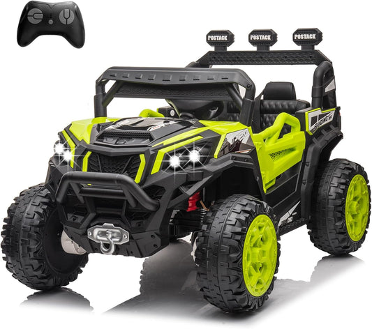 24V Battery Powered Electric Car for Big Kids, 24V Riding Cars for Kids Ages 4-8, Children Car with Bluetooth 3 Speeds LED Lights Storage Trunk, Green