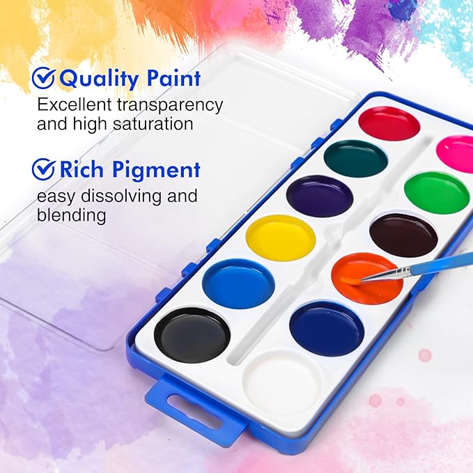 3 Pack Watercolor Paint Set for Kids, 12 Colors Watercolors Paints with Paint Brush, Kids Watercolor Paint Set for Party Favor, Classroom.