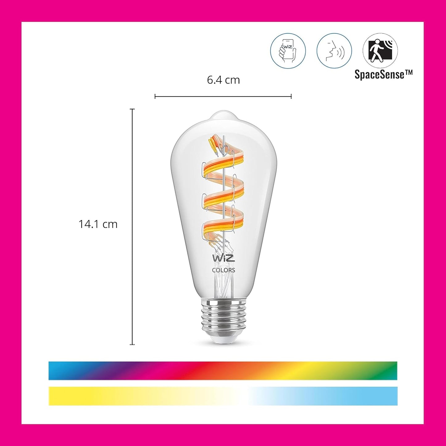 WiZ Color ST19 Color Filament LED Smart Bulb - Pack of 1-300 Lumen - E26 Indoor - Connects to Your Existing Wi-Fi - Control with Voice or App + Activate with Motion - Matter Compatible