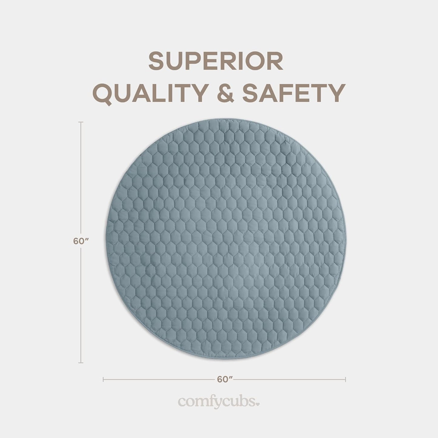 Comfy Cubs Round Kids Play Mat - Large 60 inches Soft Quilted Baby Floor Mat with Non-Slip Bottom - Plush Design for Toddlers' Playtime and Relaxation - Comfortable and Durable - Pacific Blue