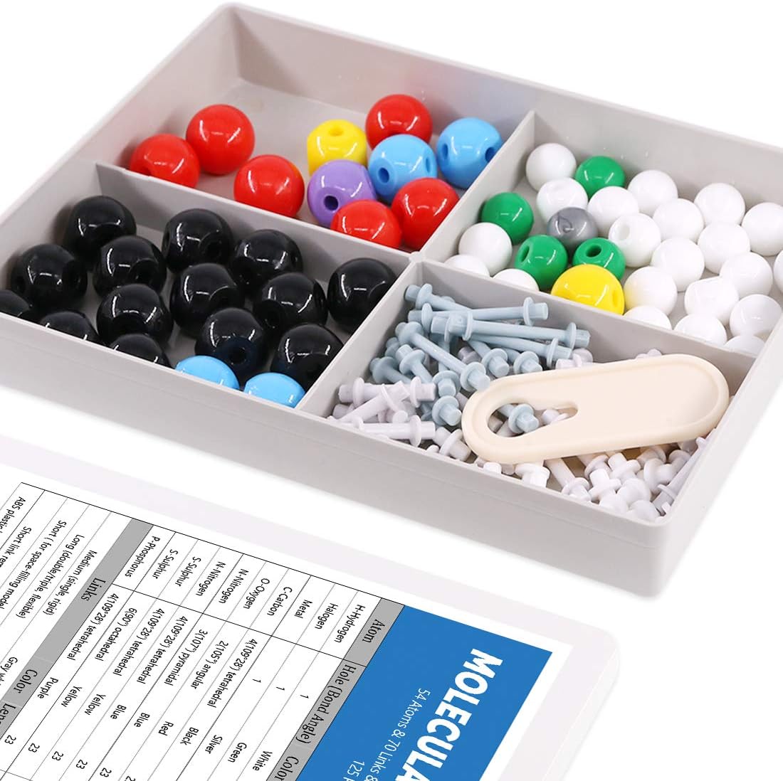 Swpeet 125 Pcs Molecular Model Kit for Inorganic & Organic Molecular Model Teacher and 16 Years and Over Student Kit - 54 Atoms & 70 Links & 1 Short Link Remover Tool - Science Toys