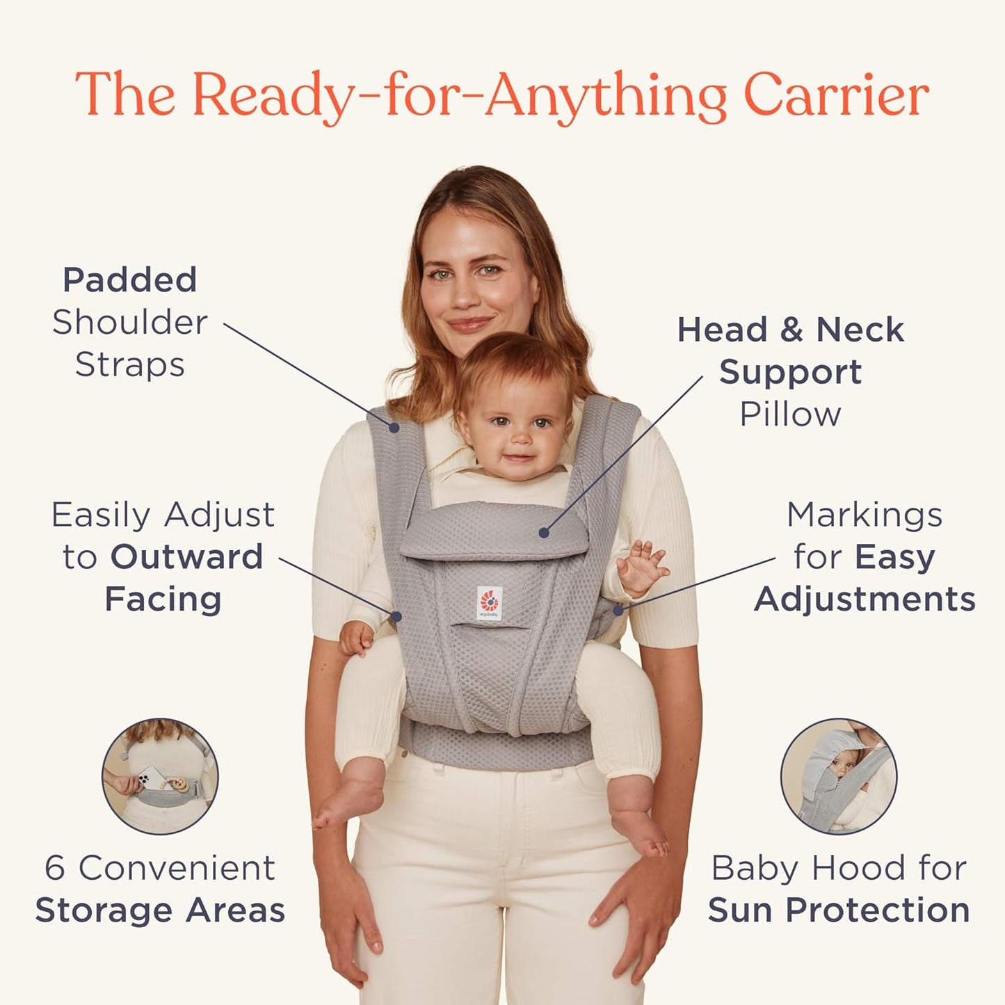 Ergobaby Omni Deluxe Baby Carrier Newborn to Toddler - Breathable Baby Carriers for Summer - All-Position Carrier with Enhanced Lumbar Support & Airflow (7-45 Pounds), Mesh, Soft Olive