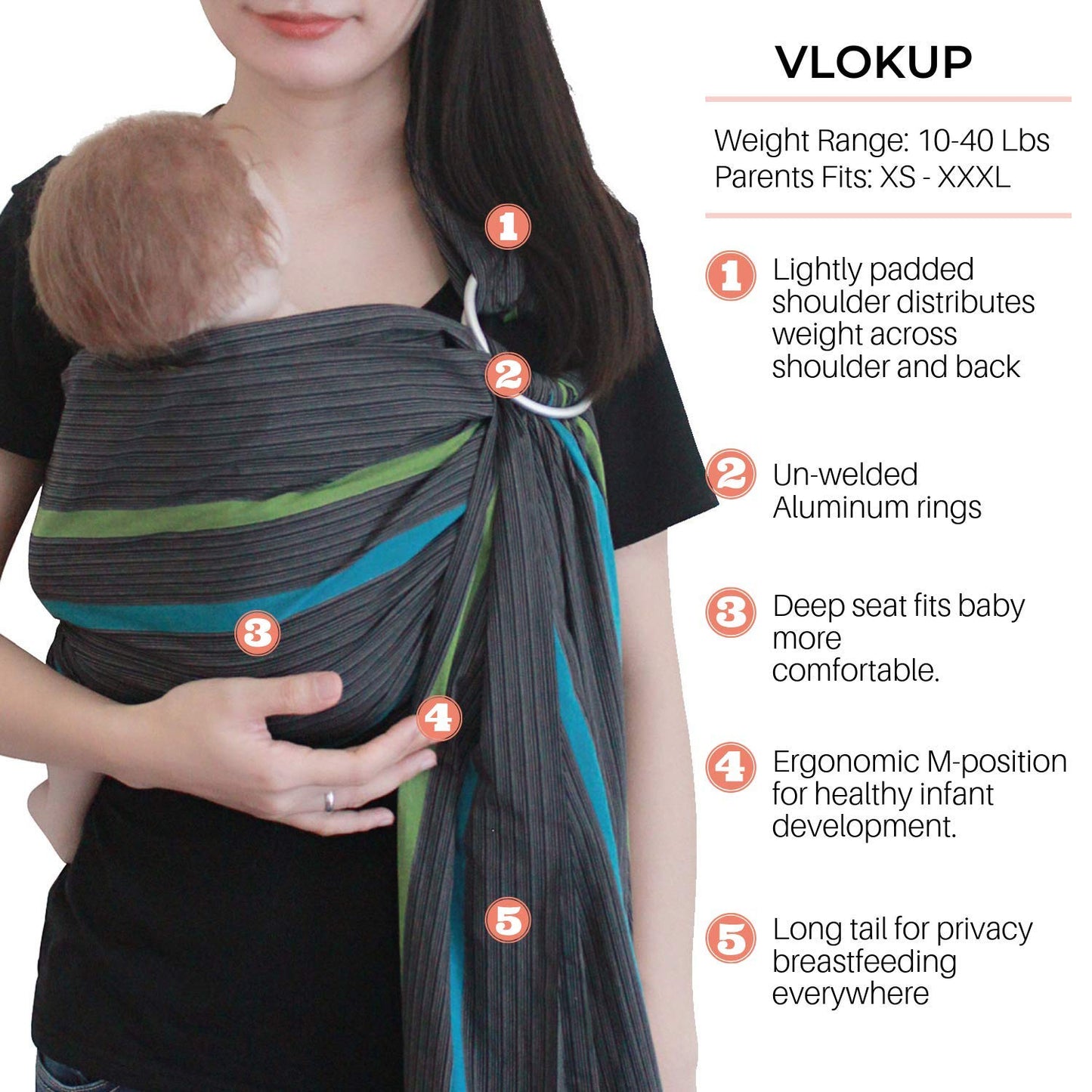 Ring Sling Baby Carrier, Soft Linen Cotton Baby Sling Carrier Newborn to Toddler, Baby Wrap Carrier for Plus Size Parents, Perfect Shower Gift, Lightly Padded Adjustable Nursing Cover Green