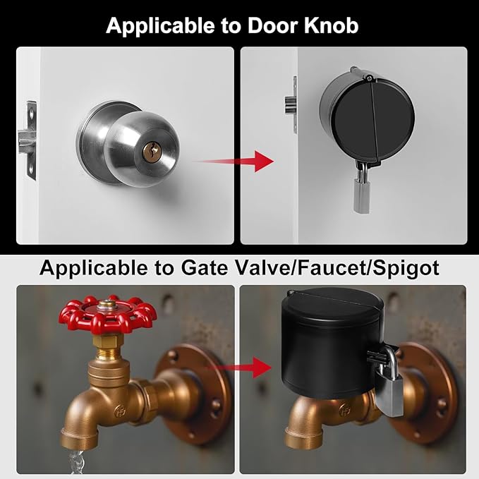 Door Knob Locking Cover with Padlock, Heavy Duty All Metal Version, Adjustable Design, Lockout Device to Disable Doorknob, Prevents Turning & Block Keyhole Access, Safety for Child/Elderly