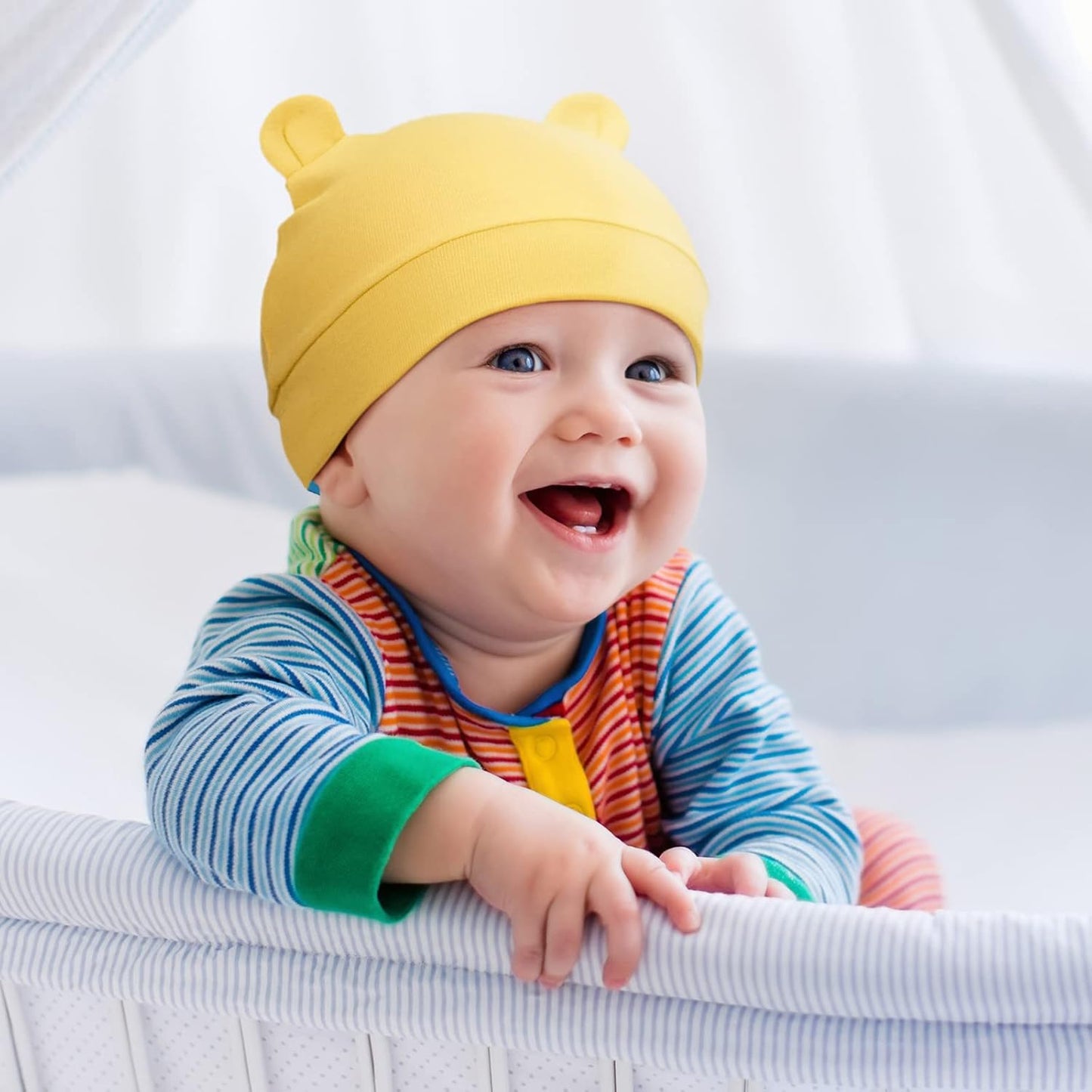 Geyoga 6 Pieces Newborn Baby Hat Bear Ears Infant Caps Baby Boy Girl Toddler Hats Infant Beanie Caps for 0-3 Months