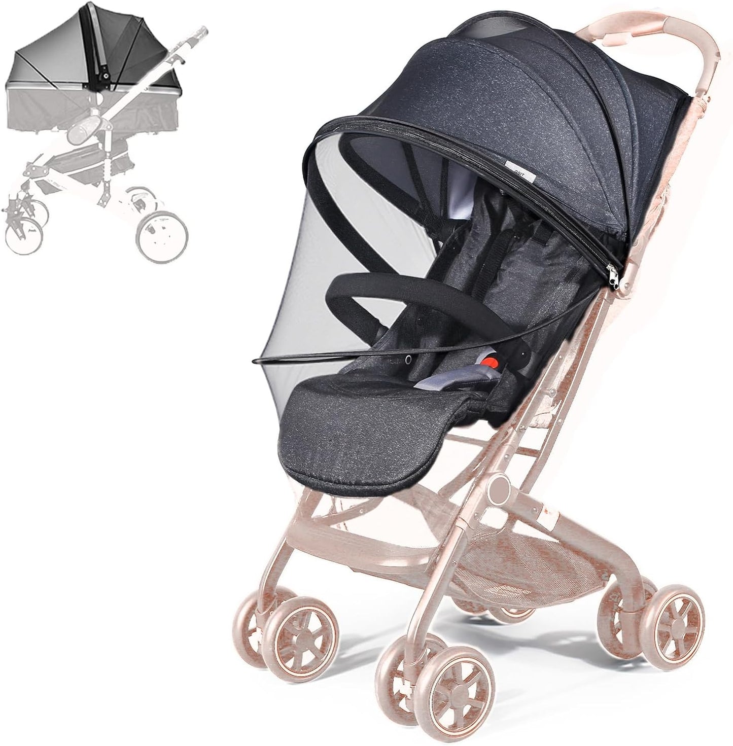 Mosquito Net for Stroller, Universal 3D Baby Bug Net with Two-Way Zippers & Storage Bag, Breathable & Foldable Netting for Stroller, Bassinet,Cradle（Black）