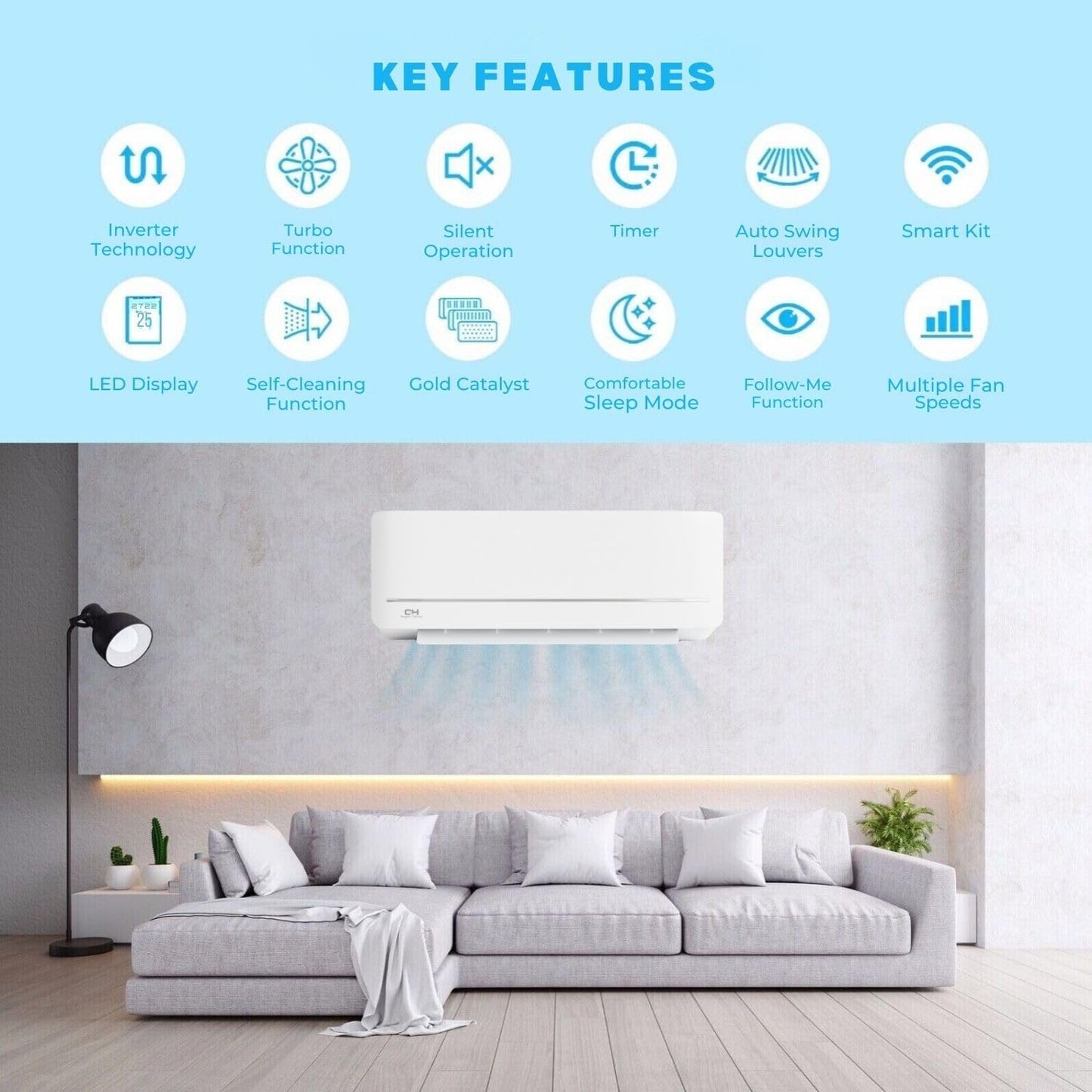 Cooper & Hunter 9,000 BTU 115V Single Zone Wall Mount Ductless Mini Split Air Conditioner & Heat Pump – 21.5 SEER2 – 16FT Installation Kit – R-410A Refrigerant Pre-Charged – Inverter