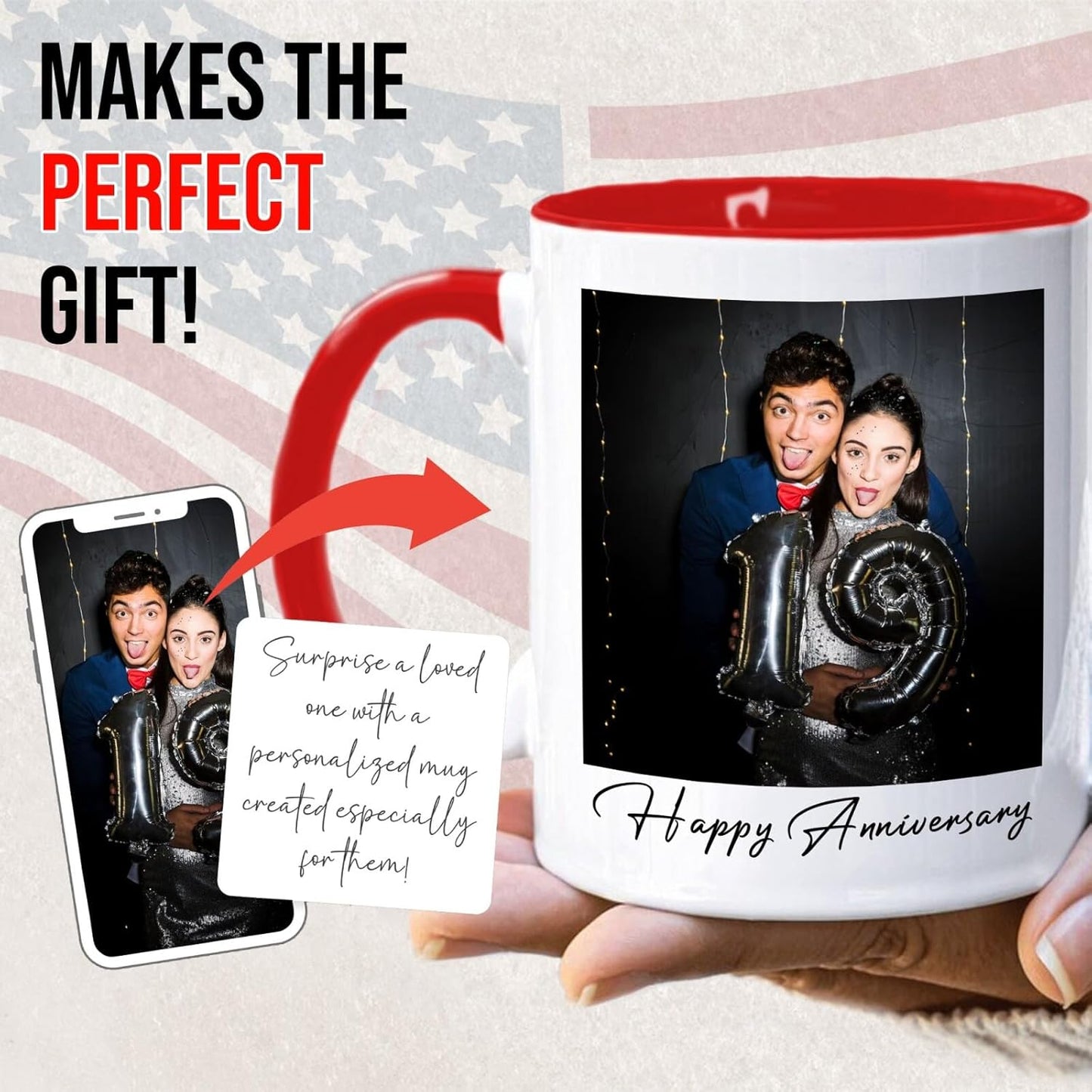 Ship Next Day Custom Mug Design Your Own Photo Text Personalized Picture Gifts for Women Men Customized Gifts Idea Personalized Coffee Mugs 15oz Red Handle