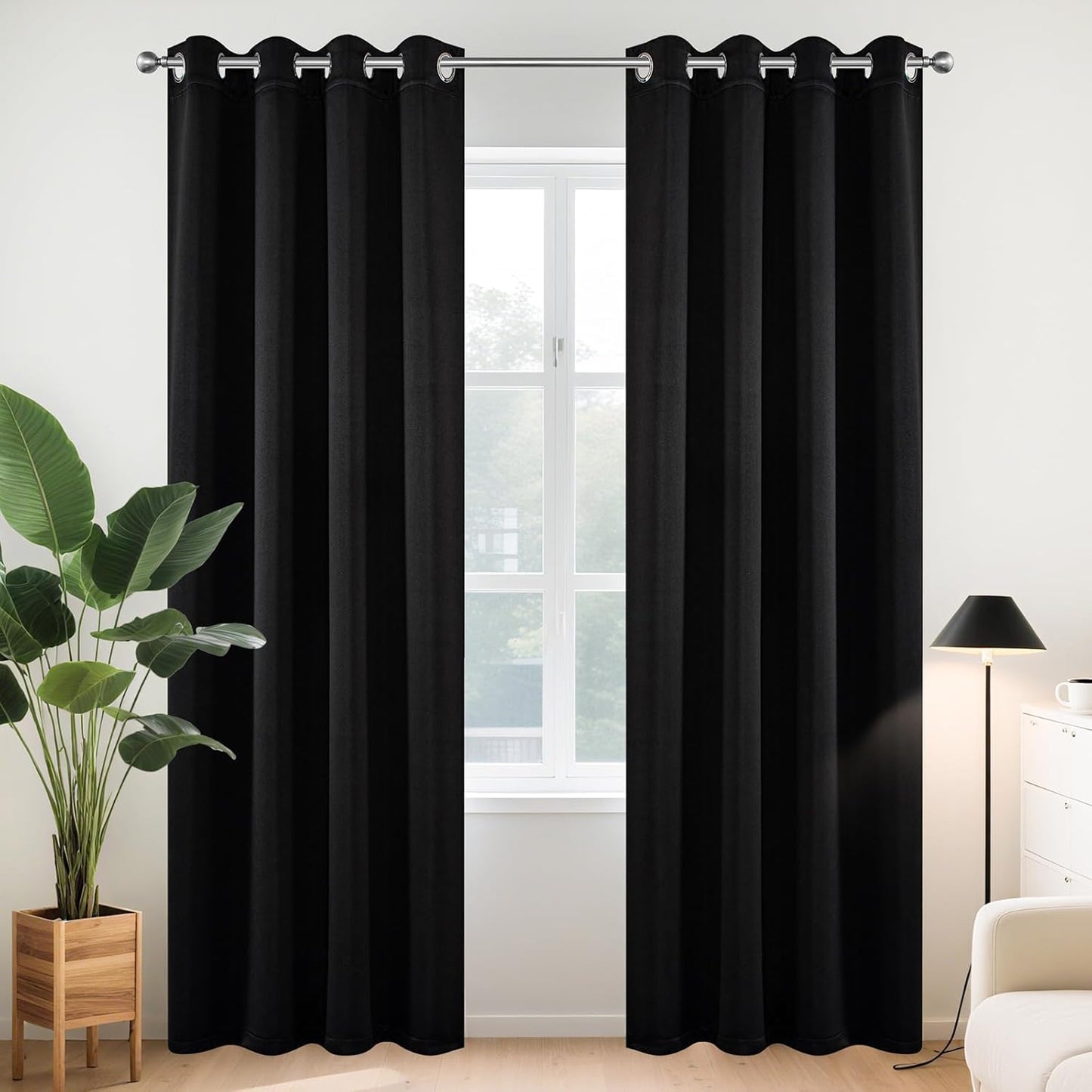 Joydeco Blackout Curtains 95 Inch Length 2 Panels Set, Thermal Insulated Long Curtains& Drapes 2 Burg, Room Darkening Grommet Drapes for Living Room Bedroom Window (W52 x L95 Inch, Black)