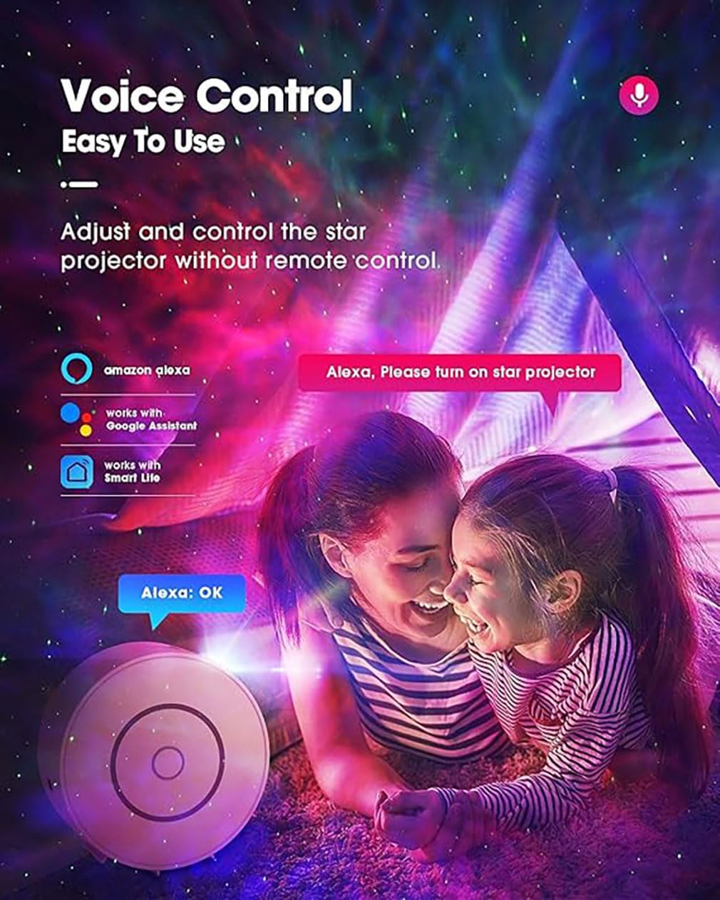 Galaxy Projector for Bedroom, Star Projector,Smart APP & Voice Control Galaxy lamp, Compatible with Alexa & Google Home, for Kids Adults Bedroom,Room Decor,Game Room,Party (Green Stars)