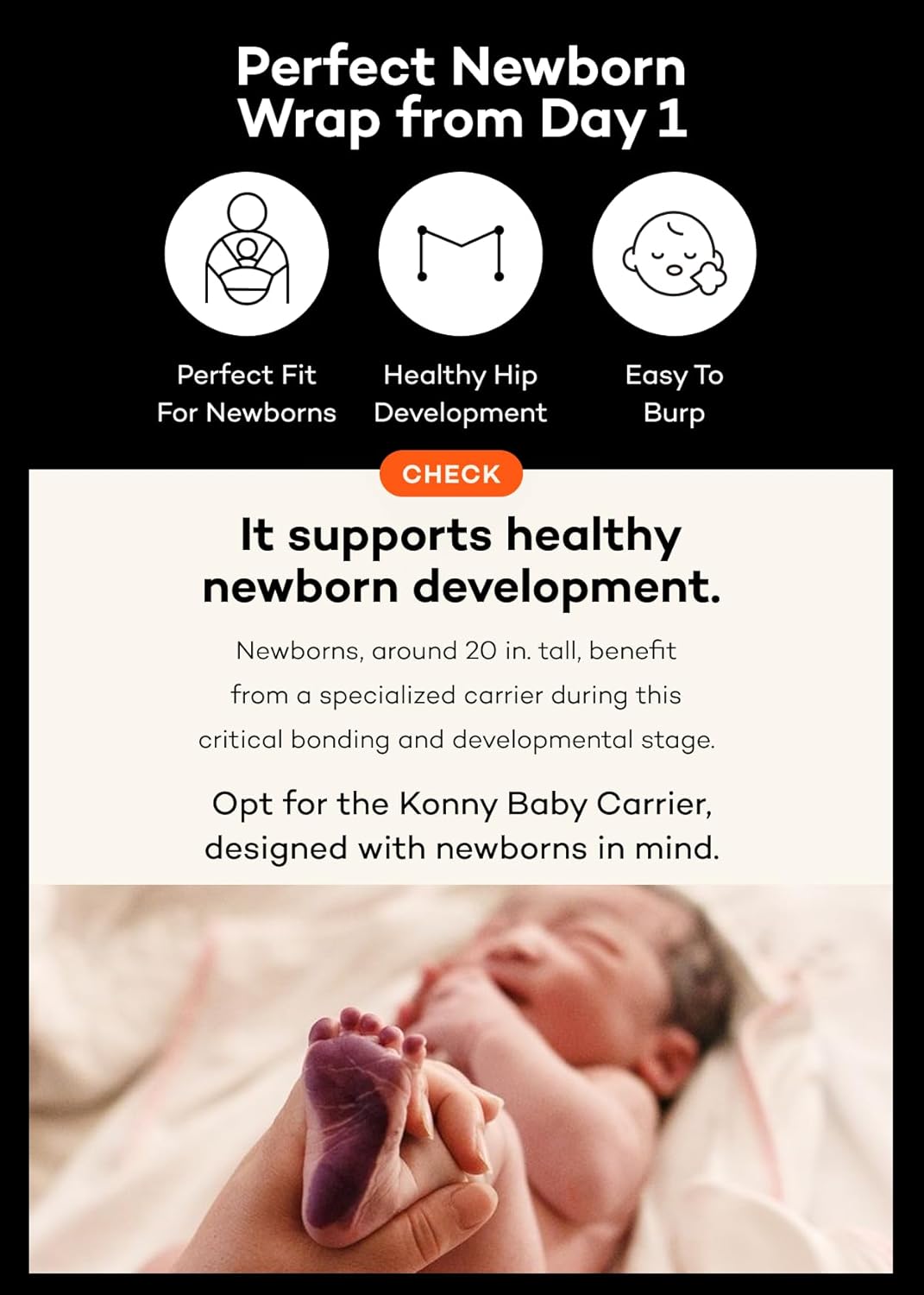 Konny Baby Carrier Flex SoftBreeze with Head Support - Adjustable, Easy to Wear Baby Wrap Sling, Perfect for Newborn Babies Essentials up to 44 lbs (XS-XL) - Blue Grey