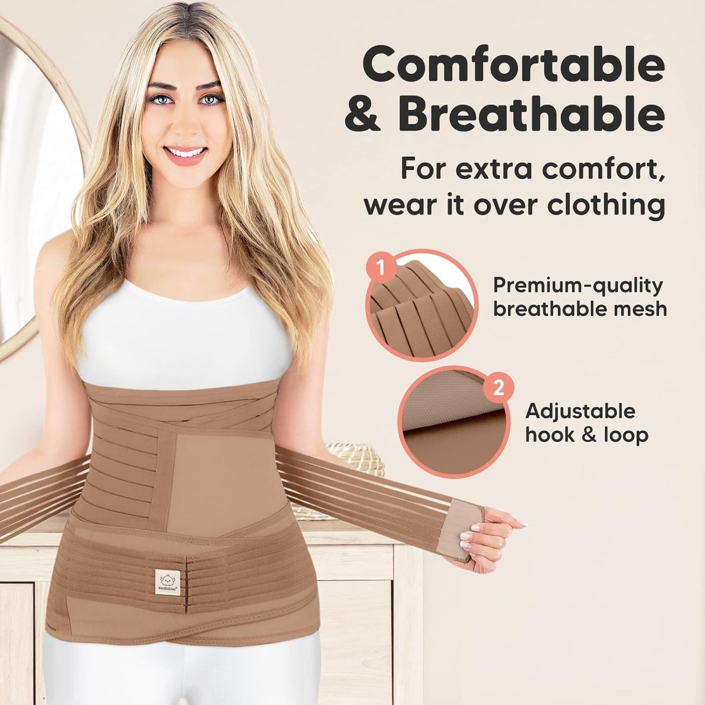 3 in 1 Postpartum Belly Support Recovery Wrap – Postpartum Belly Band, After Birth Brace, Slimming Girdles, Body Shaper Waist Shapewear,Post Surgery Pregnancy Belly Support Band (Warm Tan, M/L)