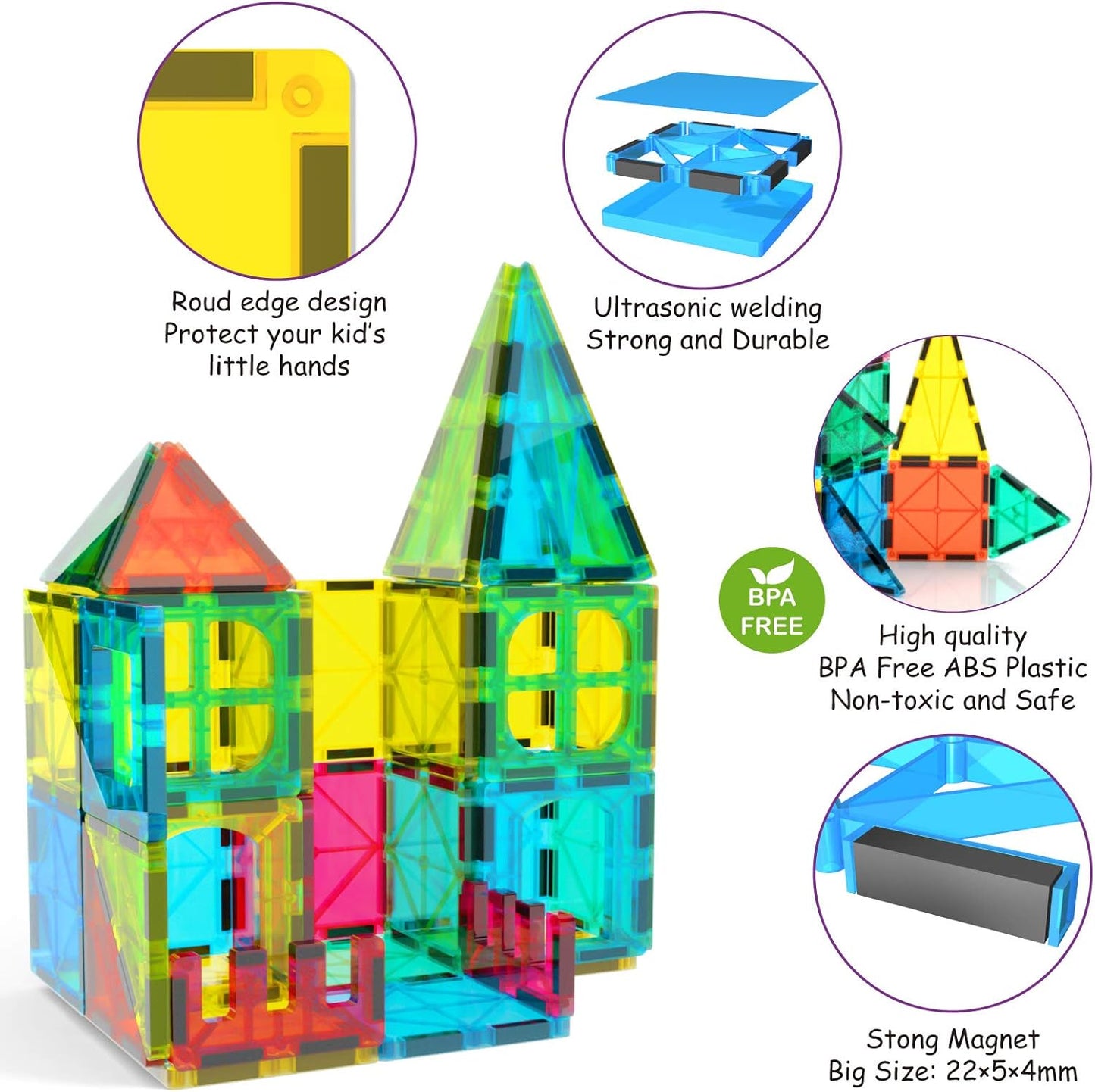 Jasonwell 65pcs Magnetic Tiles Building Blocks Set for Boys Girls Preschool Educational Magnet Construction Kit Stacking STEM Toys Christmas Birthday Gift for Kids Toddler 3 4 5 6 7 8 9 10 + Year Old