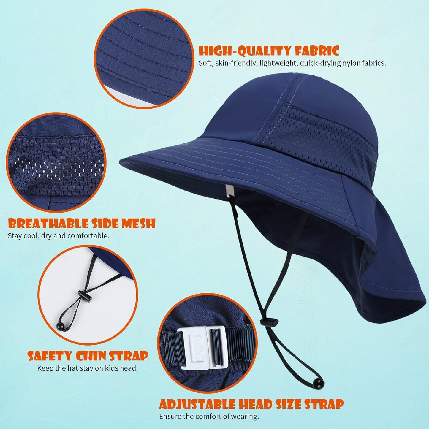 Toddler Baby Sun Hat Kids Summer UPF 50+ for Boys Girls Adjustable Beach Hats with Bucket Wide Brim Age 1-7 Years