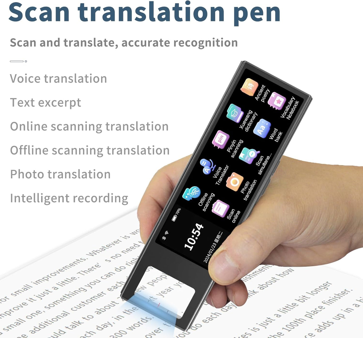 Translator Pen, OCR Scan Translation Device Supporting 142 Languages, Reading Pen for Dyslexia with Text Extract, Text to Speech Traductor Pen, Translation Pen Scanner for Business & Learning & Travel