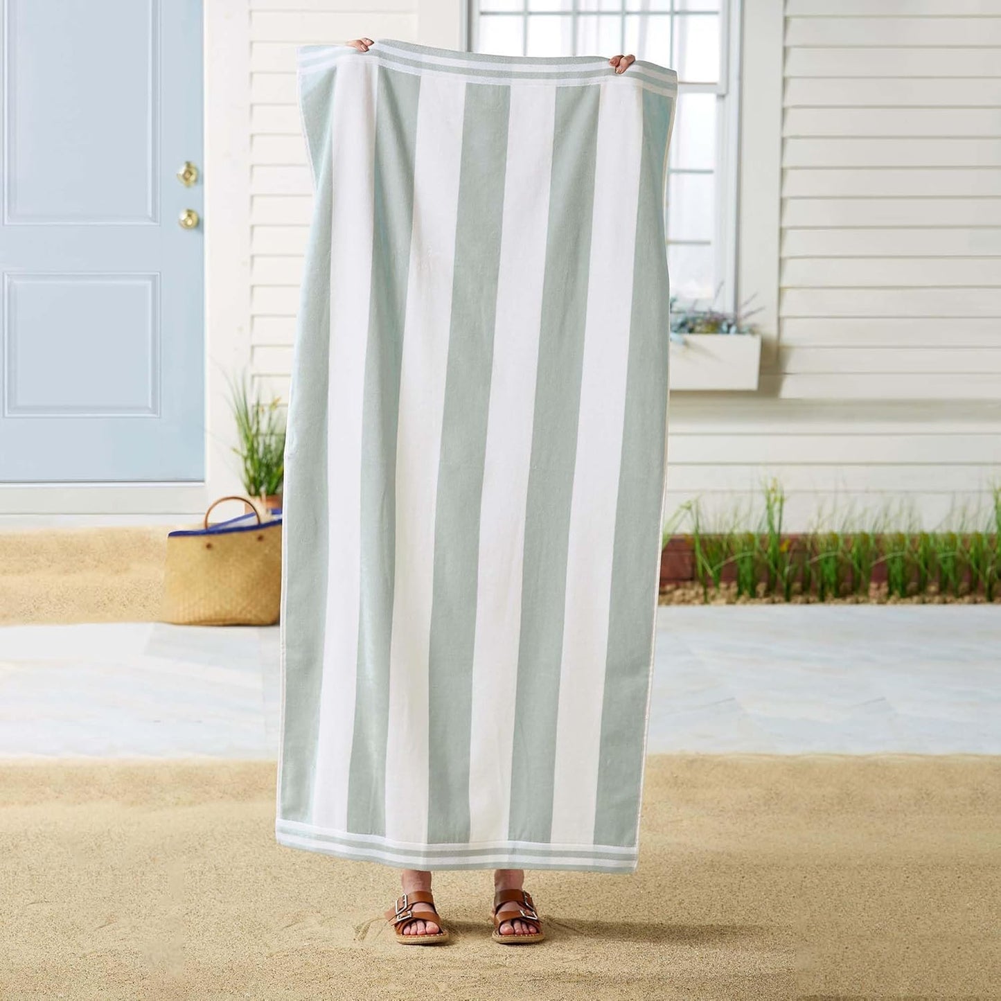 Great Bay Home 100% Cotton Velour 4 Pack Beach Towels 30" x 60" - Cabana Stripe Pool Towels - Quick Dry, Large Swim Towels (Multi Color)
