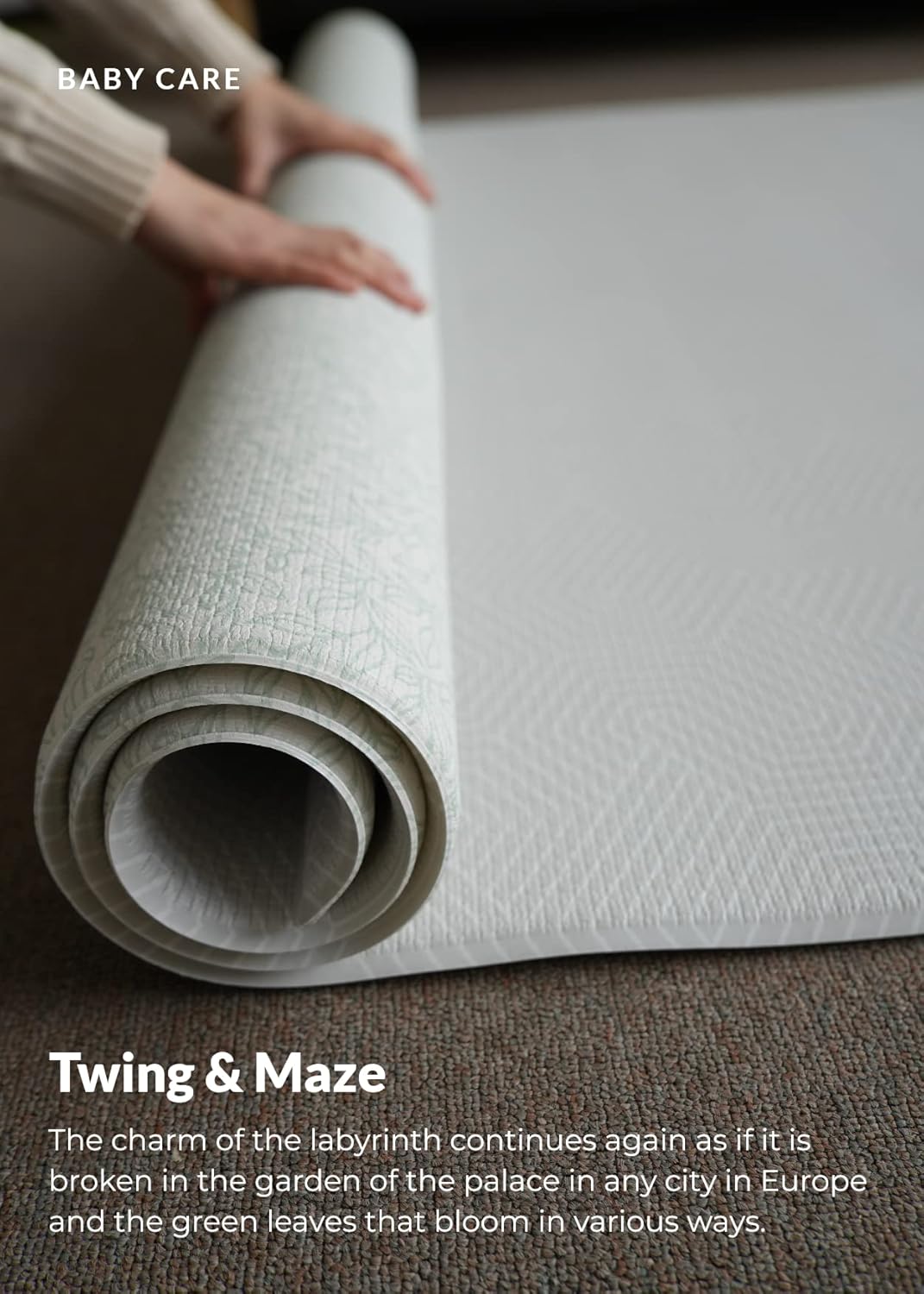 Baby Care Play Mat (Large, Hygge - Twig & Maze) 82'' x 55'' Original One-Piece Reversible Rollable Waterproof Play Mat for Infants, Babies, Toddler, and Kids
