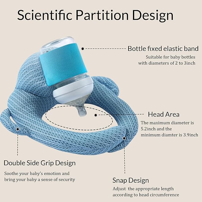 Bottle Holder Pillow, Plush Feeding Support Pad - Relieve Hand & Wrist Soreness, Adjustable Nursing Pillow, Blue