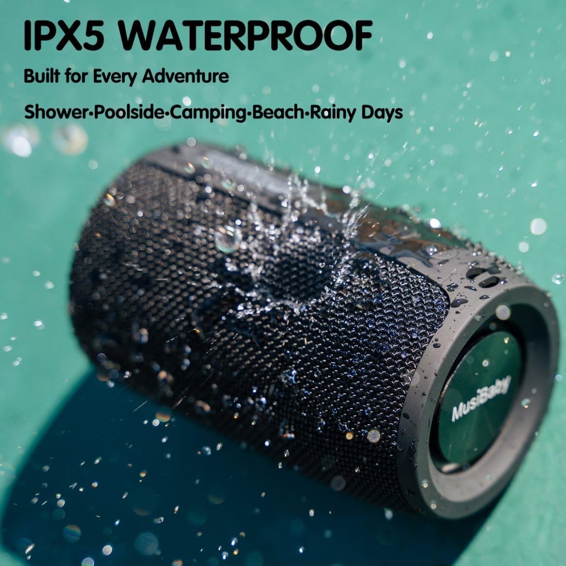 Bluetooth Speaker,MusiBaby M68 Small Portable Speaker:Speaker with BT5.3,Waterproof,Wireless,Bass,HD Sound,24H Playtime for Outdoor，Beach,Party,Stocking Stuffers,White Elephant Gifts(Blk)