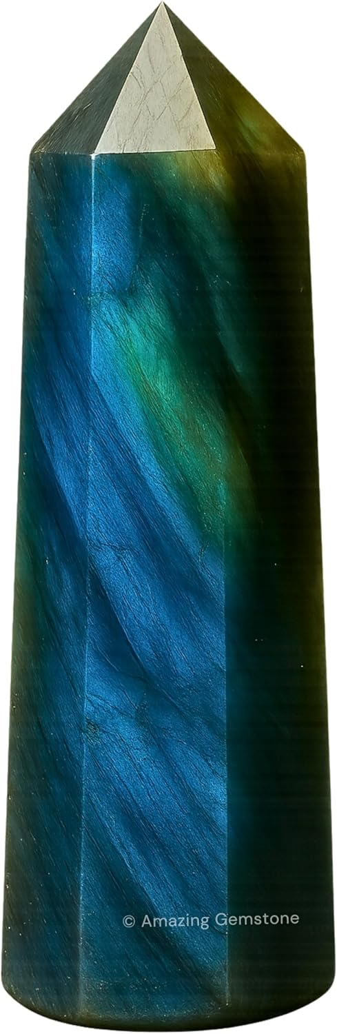 Amazing Gemstone Labradorite Crystal Towers - Natural Healing Crystal Point Obelisk for Reiki Healing and Crystal Grid (3 Inch)