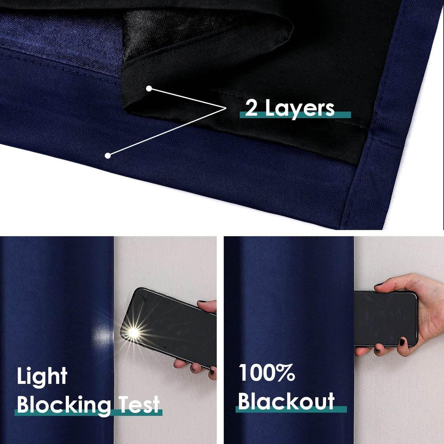ChrisDowa 100% Blackout Curtains 84 inch Long for Bedroom with Black Liner, Extra Wide 2 Thick Layers Total Blackout Thermal Insulated Grommet Window Curtains 2 Panels Set (Navy Blue, 60 x 84 Inch)