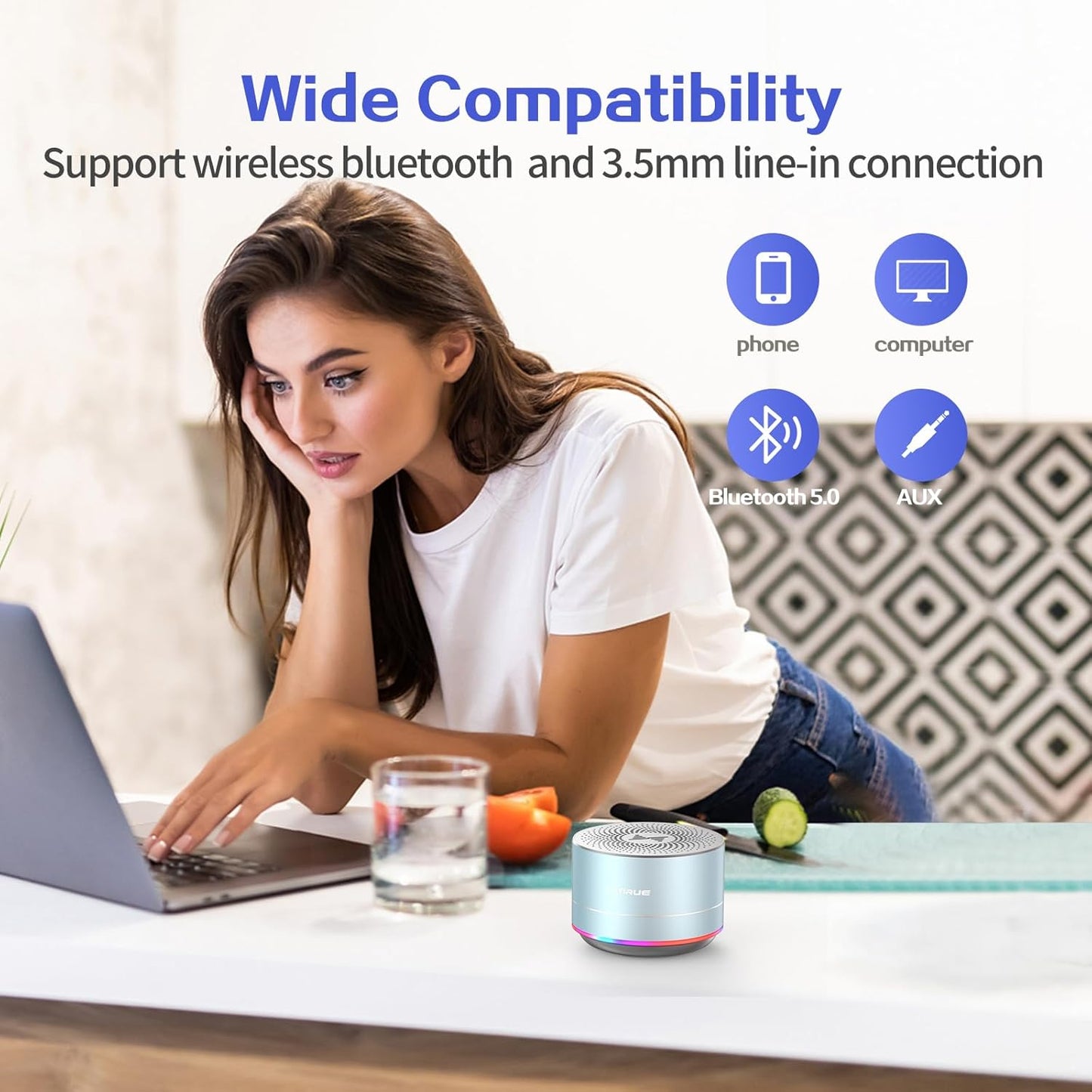 LENRUE Portable Bluetooth Speakers,Wireless Speaker with Clear Sound, Long Playtime, Small Mini Metal Speaker,Christmas Birthday Gifts for Men, Women,Kids(Sky-Blue)