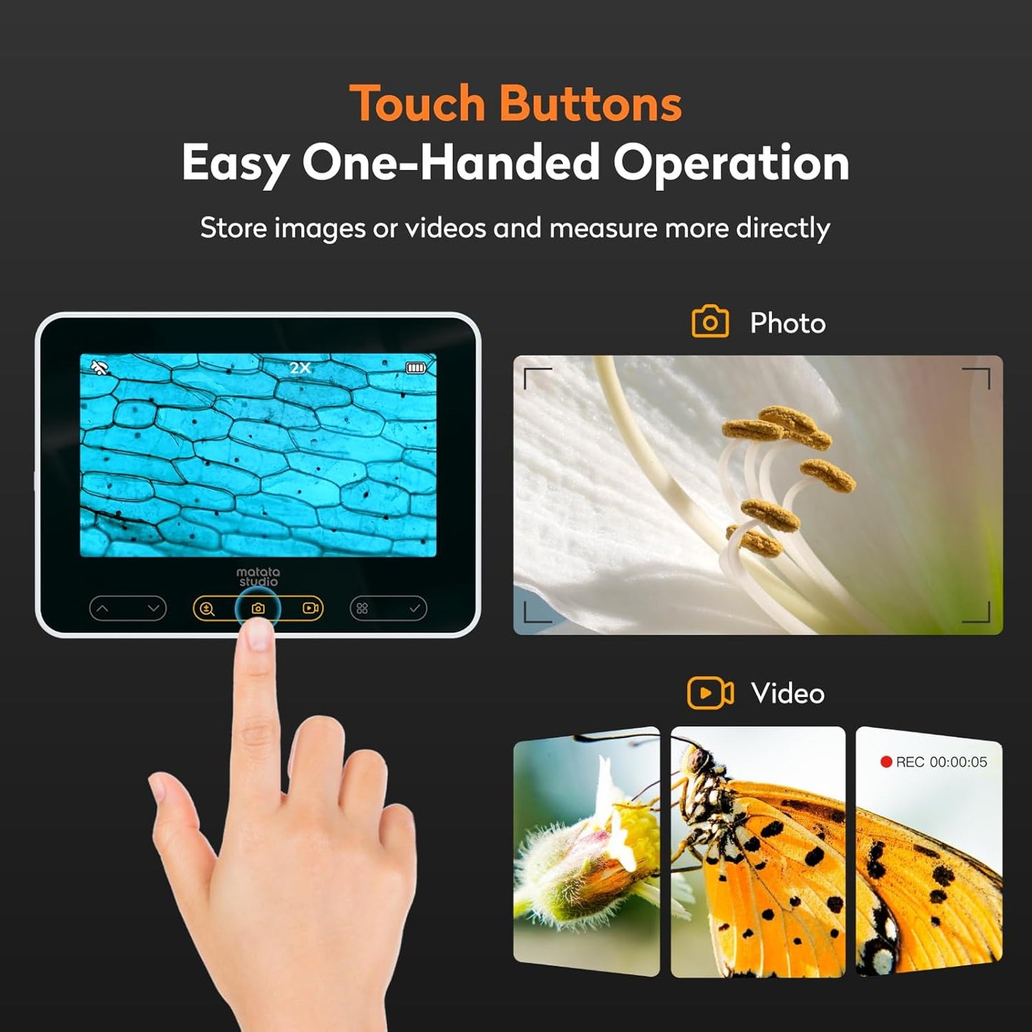 MX2-A Handheld Microscope for Kids, Portable Digital Microscope 100-1600X with 4.3-inch 1080P LCD Screen, MatataStudio Wireless USB Educational Microscopes for Kids & Adults