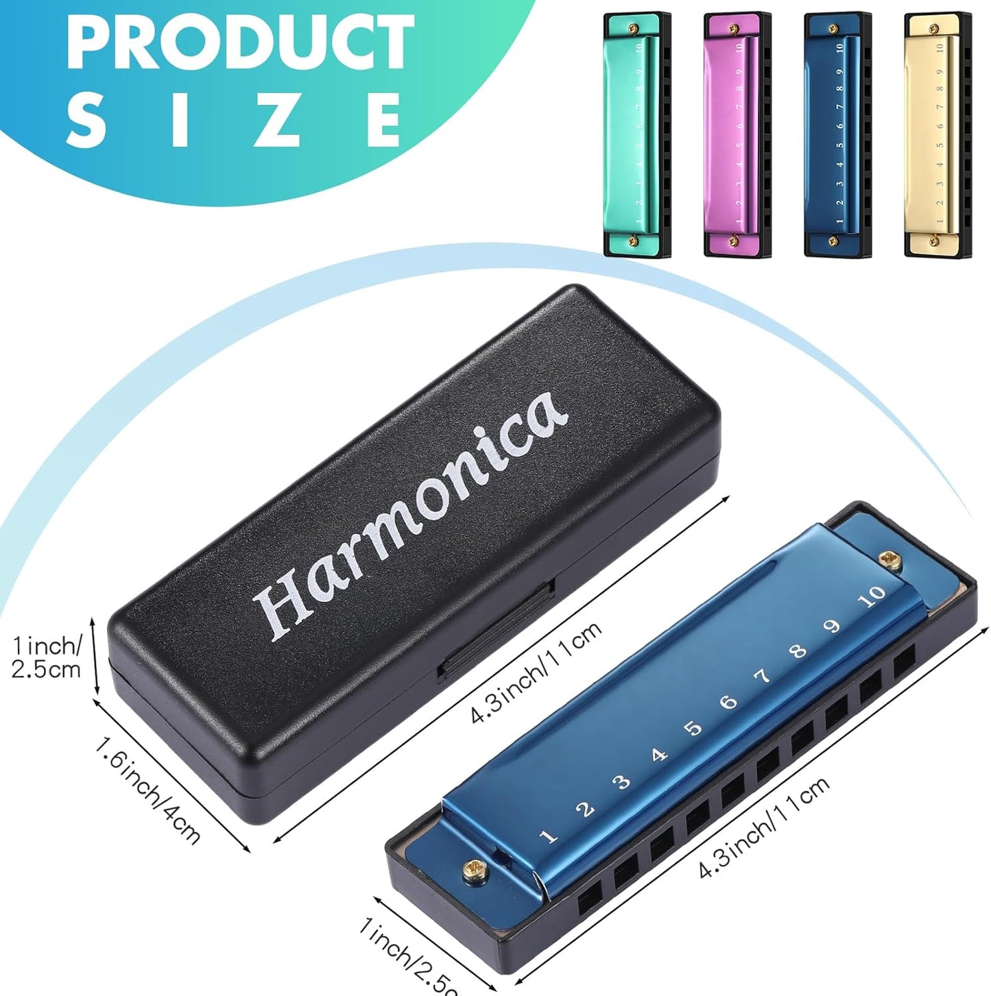12 Pcs Harmonica Set 10 Hole 10 Hole 10 Tones Titanium Color Harmonica with Case Diatonic Chromatic Harmonica Musical Mouth Organ for Beginner Students Adults Instruments Gifts, 4 Colors