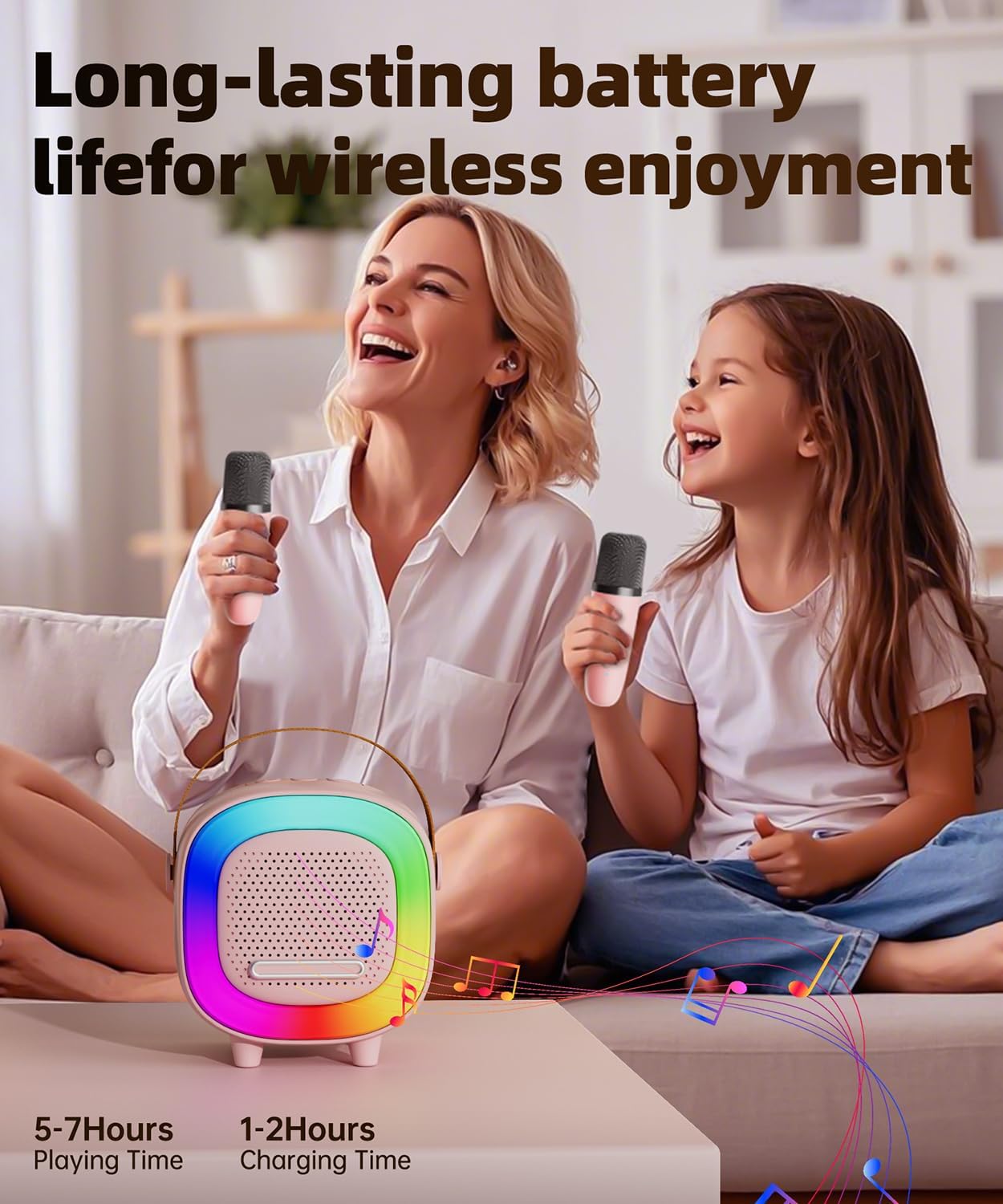 Mini Karaoke Machine Speaker for Kids Adults, Portable Bluetooth with 2 Wireless Microphones, Christmas Birthday Gift Ideas for Toys for Teens Boys and Girls Aged 4, 5, 6, 7, 8, 9, 10, 11, 12+