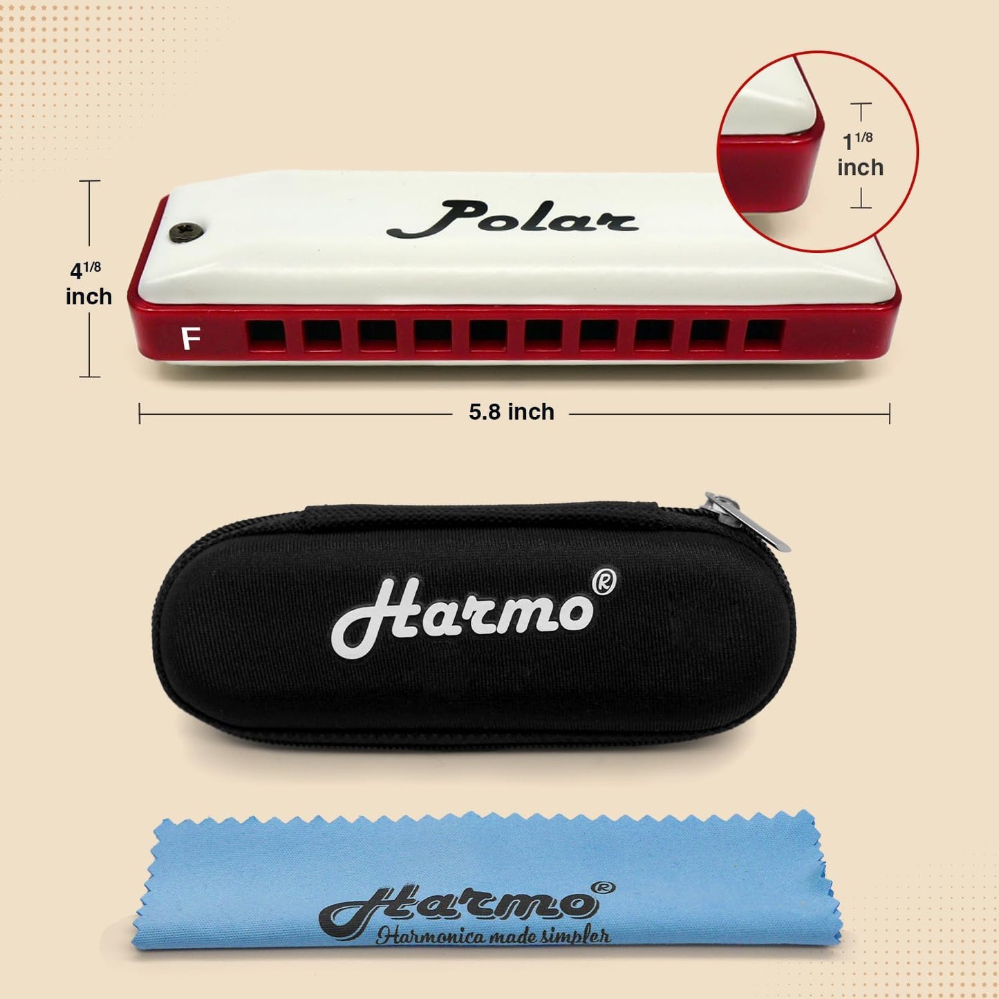 Harmo Polar Natural Minor Harmonica Key of F - Specialized for Natural Minor Blues, Jazz, Rock, Folk, & Pop, Mouth Organ With Case, Phosphor Bronze Reeds, Harmonica for Beginners & Professionals