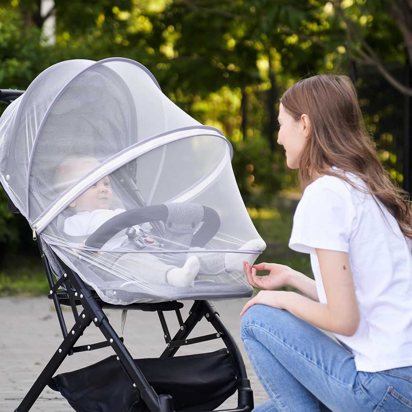 Mosquito Net for Stroller,Encrypted Stroller Mosquito Net Full Cover with Double Zipper,Breathable & Foldable Netting for Baby Cover(White)