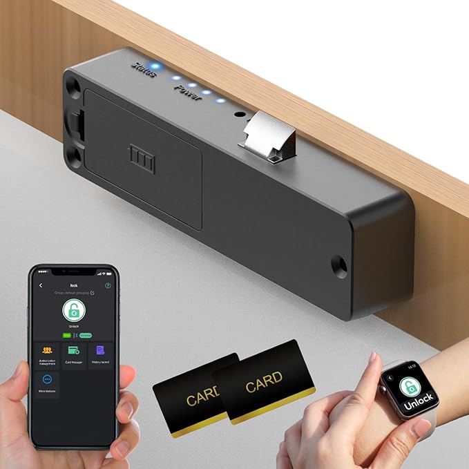 Eseesmart Smart Cabinet Lock, Hidden Magnetic Bluetooth RFID Keyless Drawer Lock, Baby Proofing Child Safety Cabinet Locks for Liquor File Cabinet Cupboard Desk Dresser Adults Black