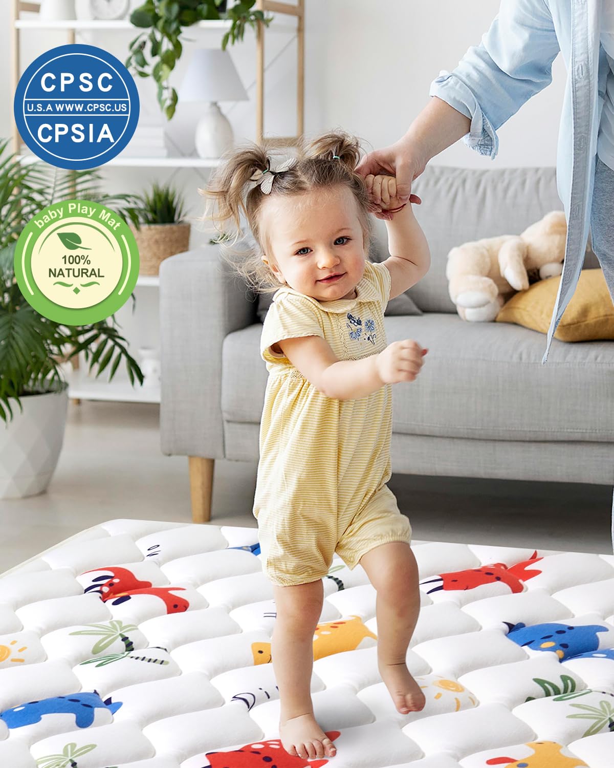 Odorless Premium Foam Baby Play Mat 36" x 36", Soft Microfiber Fabric Crawling Mat for Floor- Comfortable and Hypoallergenic, Non-Slip Cushioned Floor Playpen mat for Infants,Babies,Toddlers