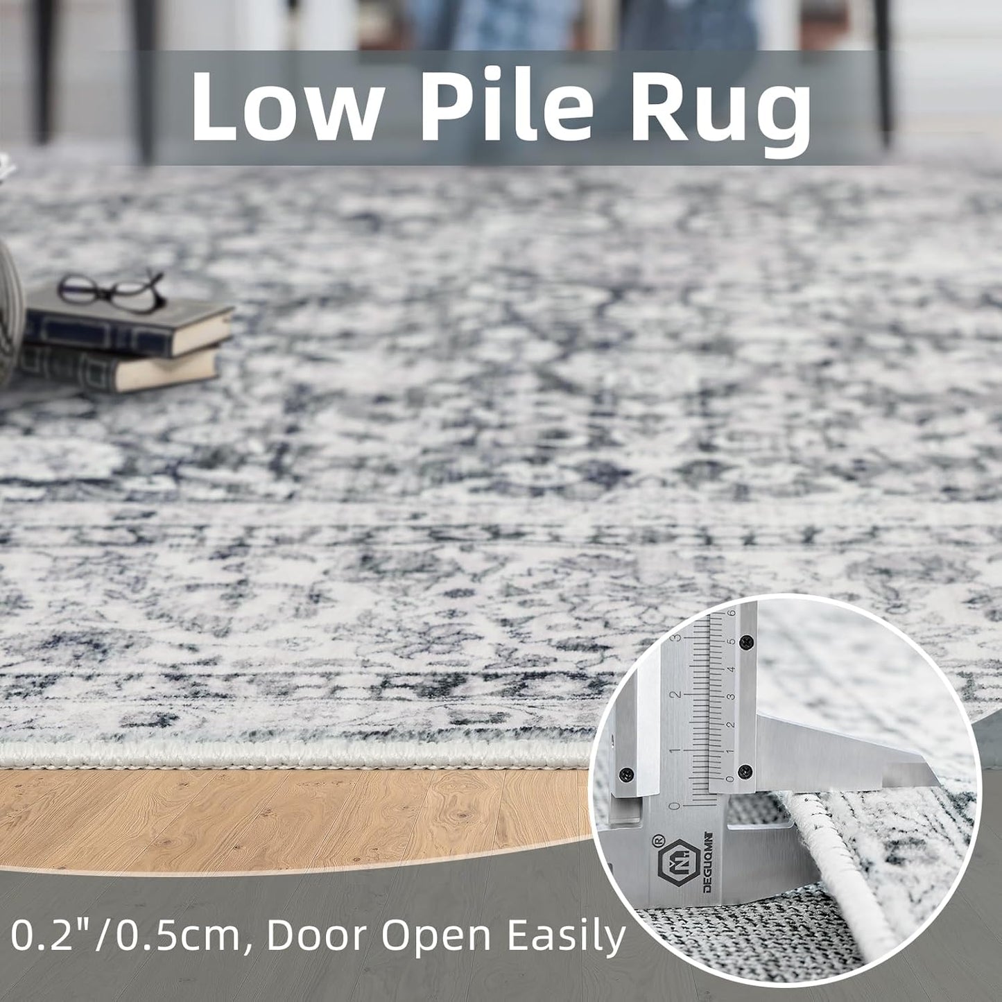 Deerly Rug Runner 2x6 Ft Washable Carpet Runner Runner Non-Slip Grey Runner Rugs with Rubber Backing Low-Pile Ultra-Soft Distressed Rug for Kitchen Bedroom(Grey)