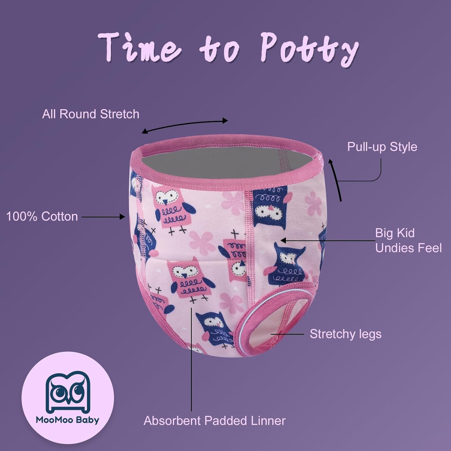 MooMoo Baby Absorbent Potty Training Pants 8 Packs Cotton Training Underwear for Girls 5T
