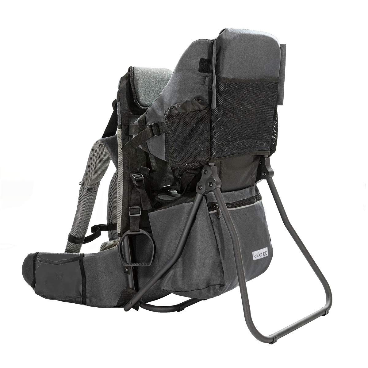 ClevrPlus Cross Country Baby Backpack Carrier, Grey, Toddler Hiking Backpack with Comfortable Seat, Adjustable Straps & Belt, Foldable Frame Lightweight Large Capacity Child Carrier for Outdoor