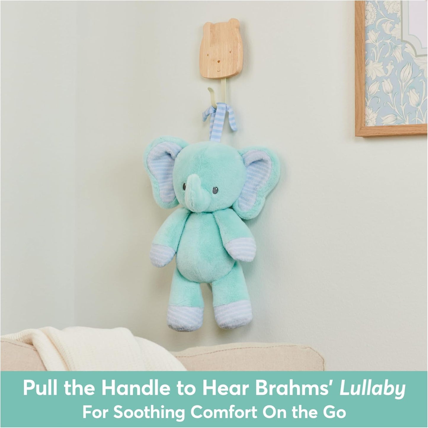 Baby GUND Safari Friends Elephant Pull-Down Musical Plush, Travel Friendly Sensory Toy with Stroller Loop for Ages 0 and Up, Blue, 12”