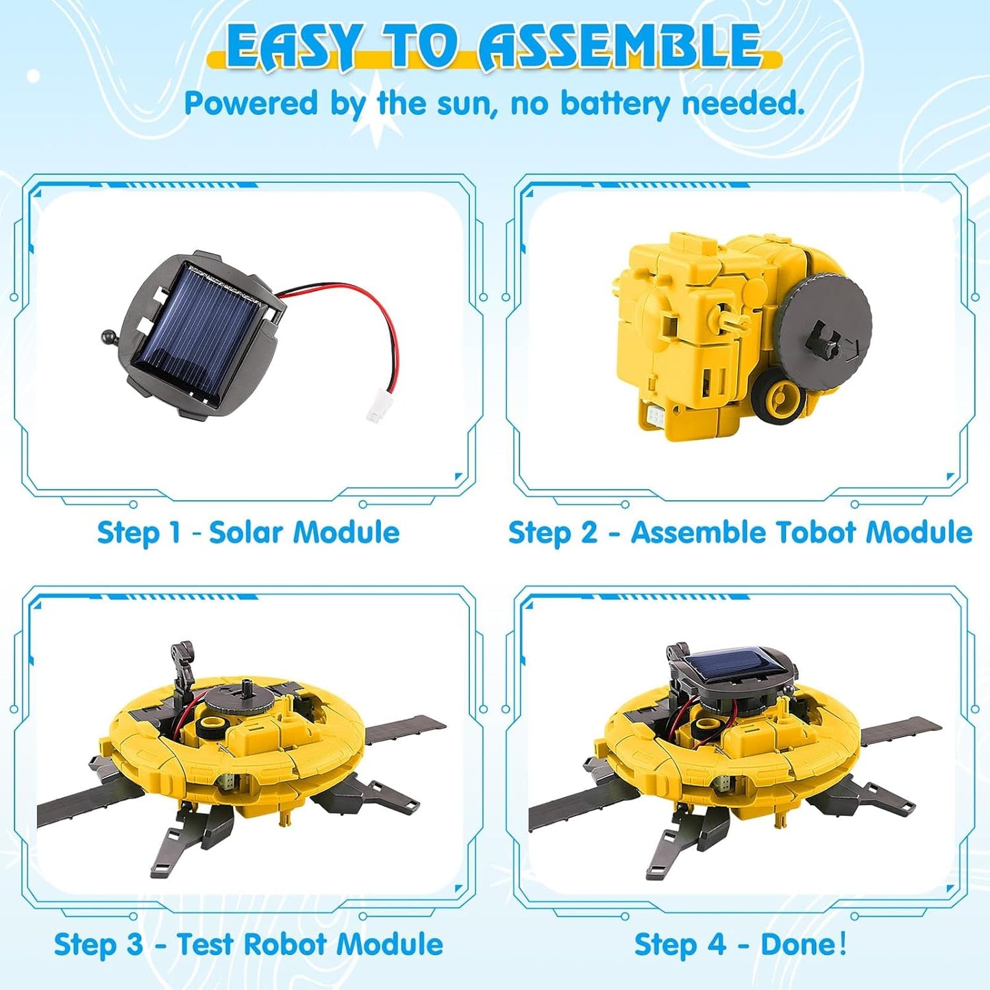 STEM Projects for Kids Ages 8-12 Solar Robot Kit 6-in-1 Space Toys for 10-Year-Old Boy Girl Gift Toys Science Kits Christmas Birthday Gifts for 8 9 10 11 12 Year Old, Yellow