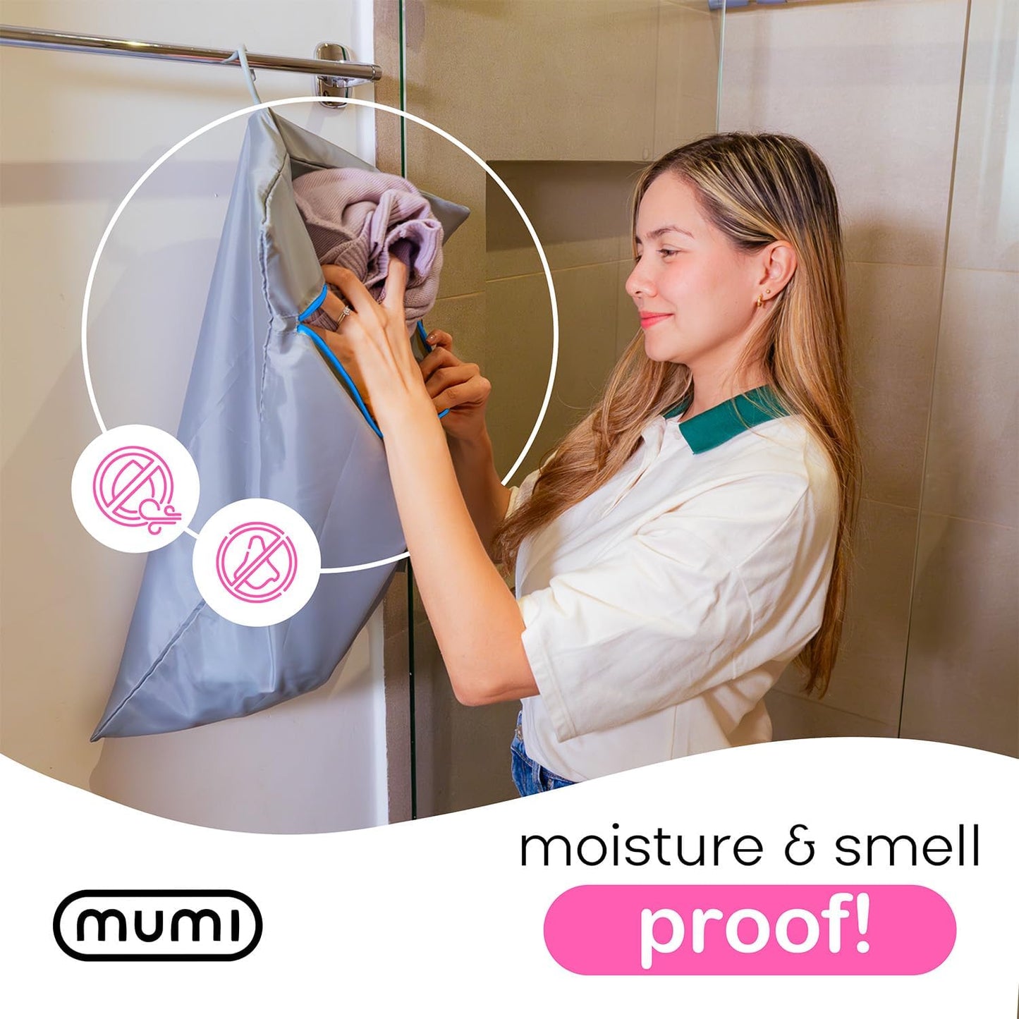 MUMI Travel Laundry Bag – Mesh Laundry Bags for Delicates with Hanger & Pouch | Delicates Bag for Washing Machine | Large Laundry Net Bag for Travel, Gym, Baby Clothes, and More (Grey)