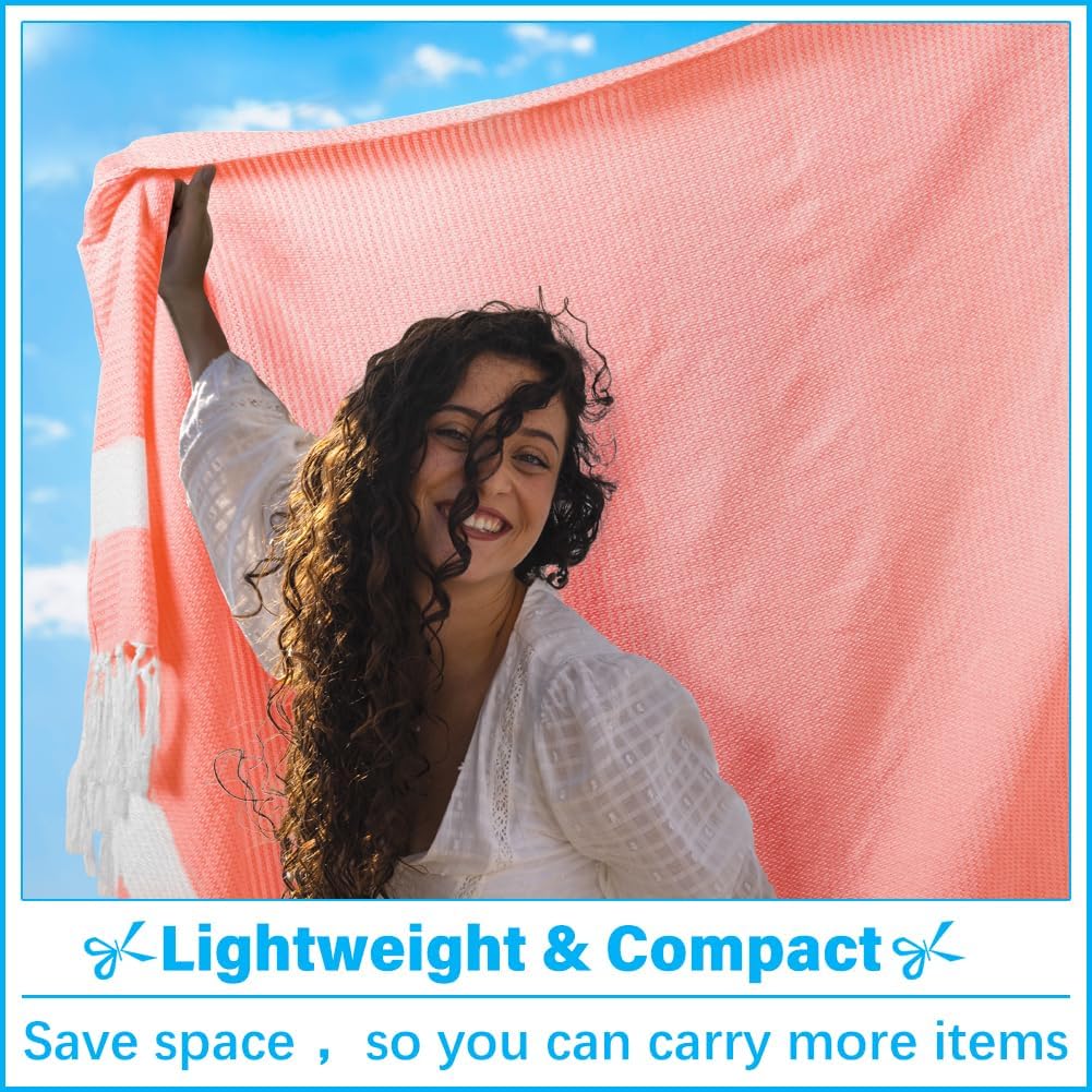 Oversized Turkish Beach Towel Blanket XXL Cotton Sandproof Towels Boho Woven Extra Large Big Sand Free Giant Throw Thick Blankets Huge Quilt XL Picnic Camping Necessities Cloud For Adult Gifts Coral