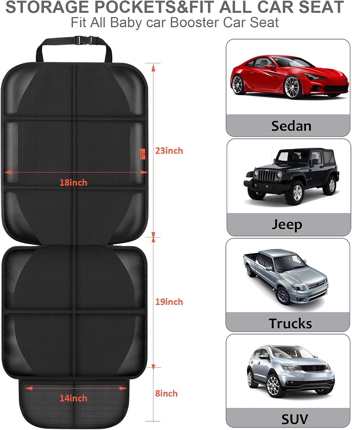 Car Seat Protector,Auto Car Seat Protectors Baby Carseat Waterproof Durable 600D Fabric for Child Baby Car Seat Mat Vehicle Pet Cover 2 Storage Pockets (1 Pack)