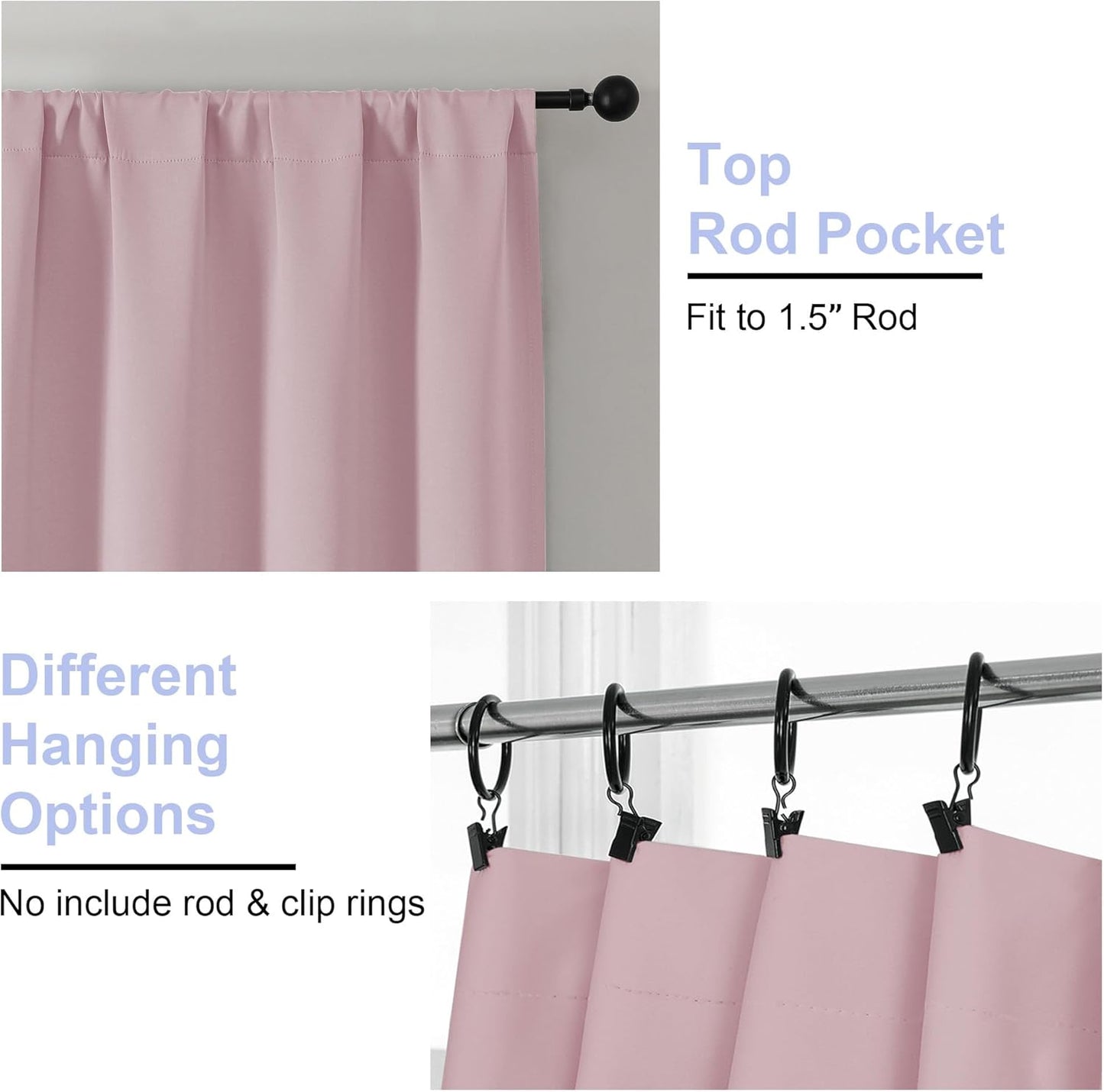 Simplebrand Ava Blush Blackout Curtains for Bedroom 90 Inches Long 2 Panels Set, Solid Privacy Energy Saving Nursery Window Treatment Curtains Blackout Drapes, W40 x L90 Inch, Blush