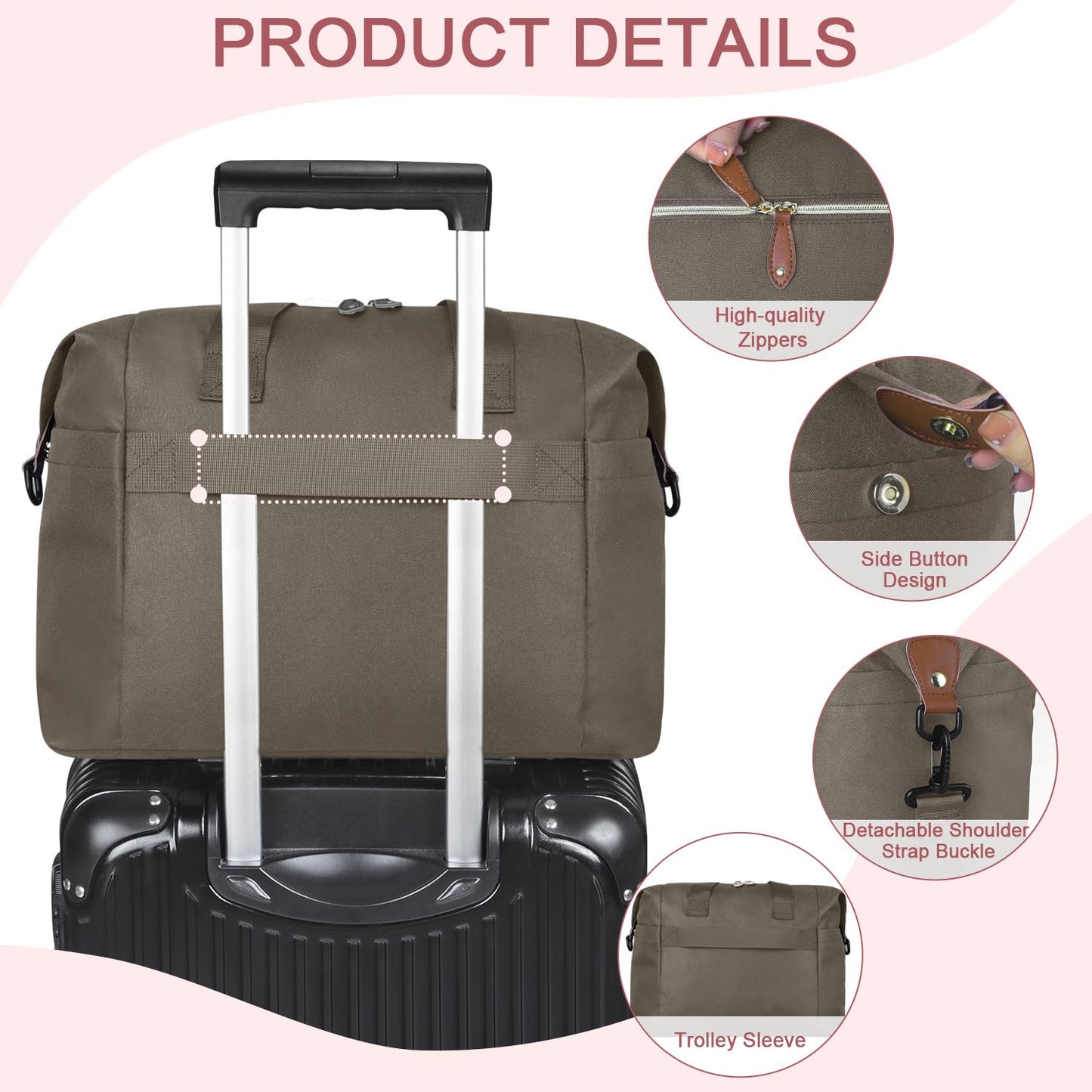 Diaper Bag Tote, Diaper Baby Bags with Pacifier Case, Shoulder Straps, Stroller Clips, Waterproof Large Mommy Bag Maternity Bag Travel Baby Bag for Mom and Dad, khaki