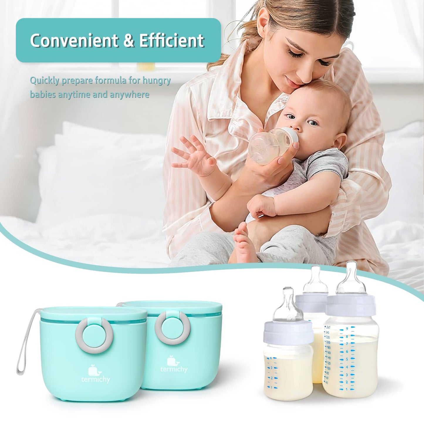 Termichy Baby Formula Dispenser, Portable Milk Powder Dispenser Container with Carry Handle and Scoop for Travel Outdoor Activities with Baby Infant, 8.8OZ, 0.55LB, 250g (Blue)