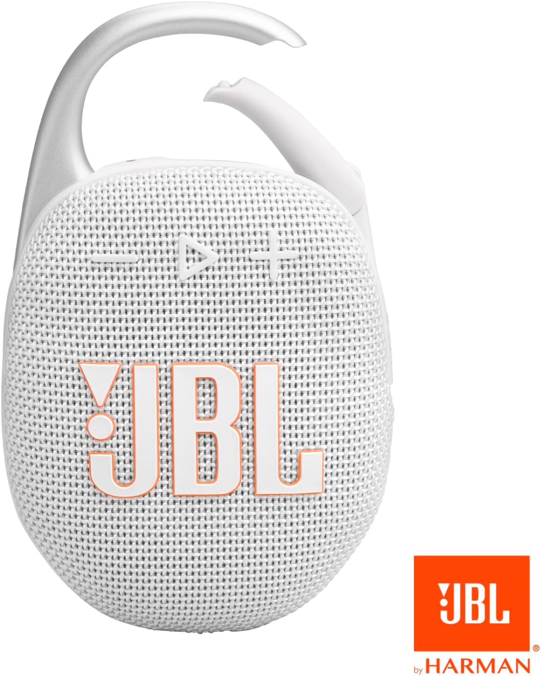 JBL Clip 5 - Ultra-Portable, Waterproof & Dustproof Bluetooth Speaker, Big Pro Sound with Punchy bass, Integrated Carabiner, Up to 12 Hours of Play, Made in Part with Recycled Materials (White)