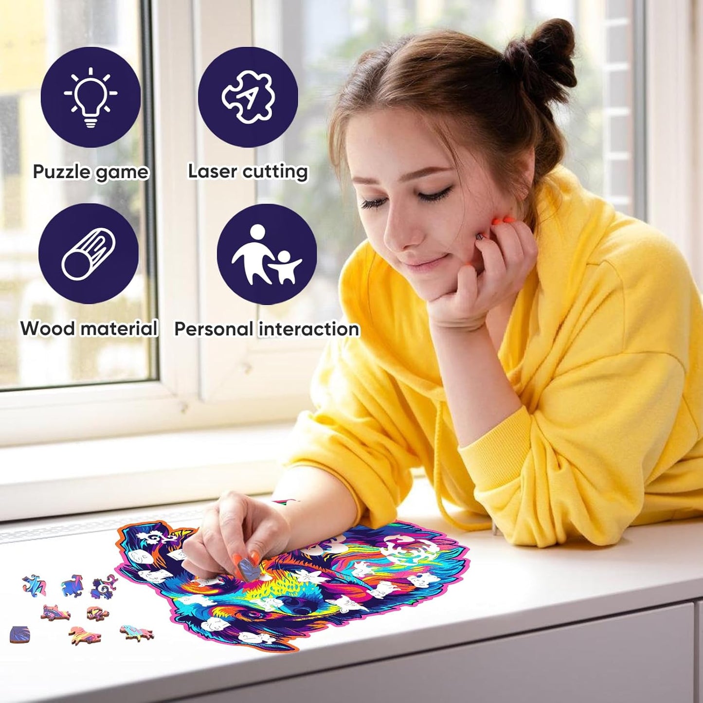 Australian Shepherd Dogs Wooden Puzzle 500pcs Stained Colorful Art Painting Wooden Puzzle for Kids Adults, Birthday Mother's Father's Day Christmas for Dad Mom Son Daughter(14.9 * 17.1in)