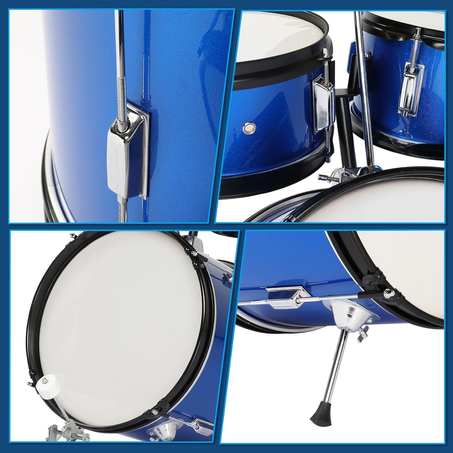 Ktaxon 5-Piece Complete Junior Drums Set, 16 Inch Beginners Drum Kit with Throne Stool, Pedal & Drumsticks, Kids Drums Musical Instruments W/Cymbal, Hi-Hat, Floor, Tom and Snare Drum (Dark Blue)