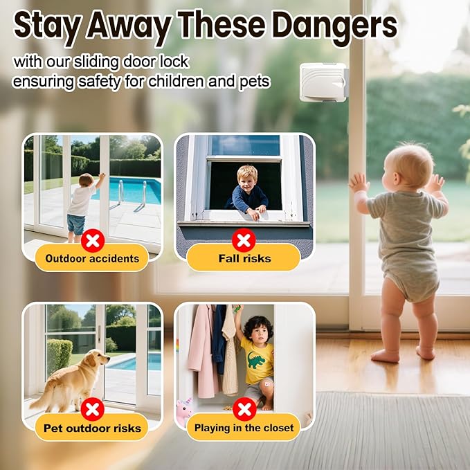 Sliding Door Lock 6 Pack, Child Safety Lock For Sliding Glass Doors, Easy To Install, Keeps Your Baby Out Of Danger, For Sliding Glass Doors, Sliding Windows, Sliding Closets, Etc (Grey)