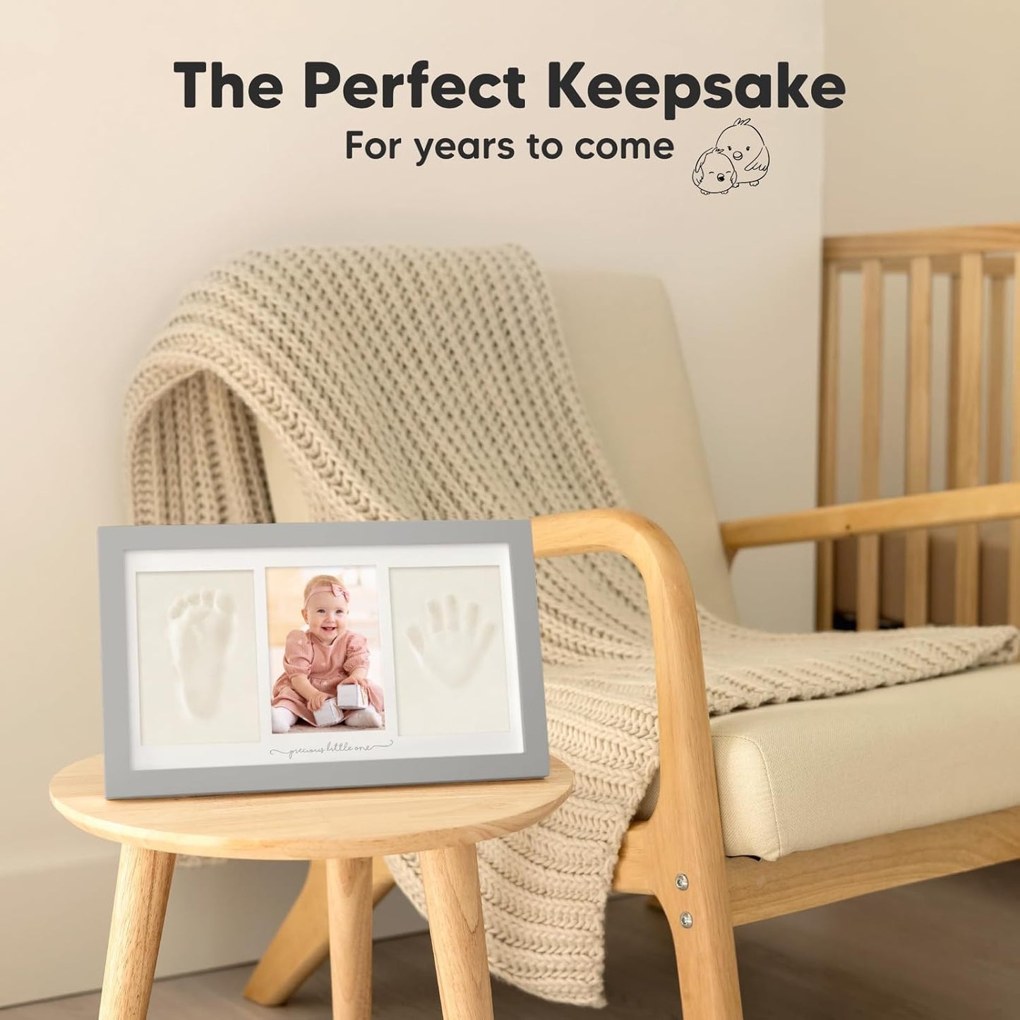 Baby Hand and Footprint Kit - Clay Handprint Keepsake Frame, Newborn Nursery Picture Frame, Personalized New Mom Gifts for Baby Shower & Registry (Cloud Gray)