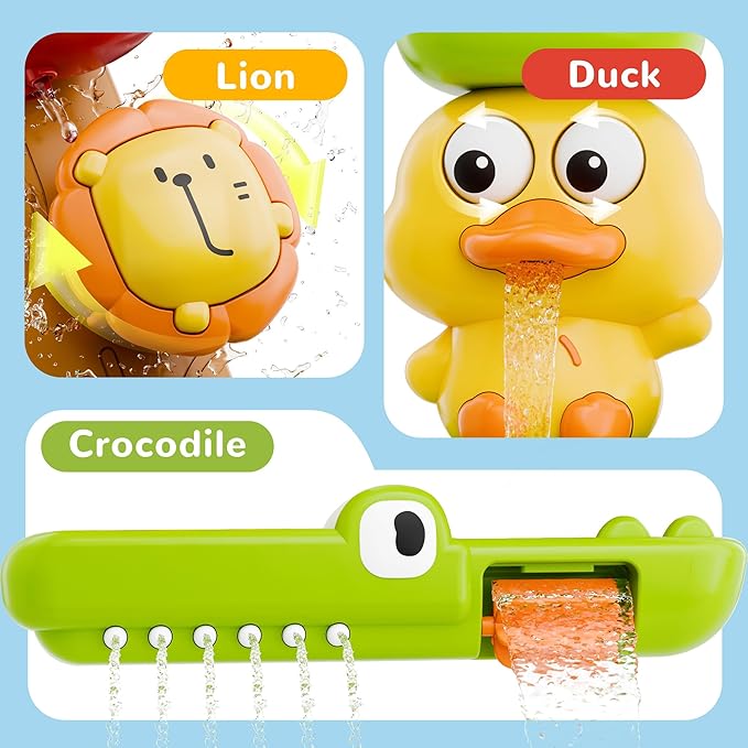 iPlay, iLearn Bath Toys for Toddlers 1-3, Baby Waterfall Bathtub Toy W/ Suction Cup, Kids Bath Tub Shower Playset, Infant Bathtime Fun Summer Pool Birthday Gift 18 24 Month, 2-4, 3-5 Year Old Girl Boy